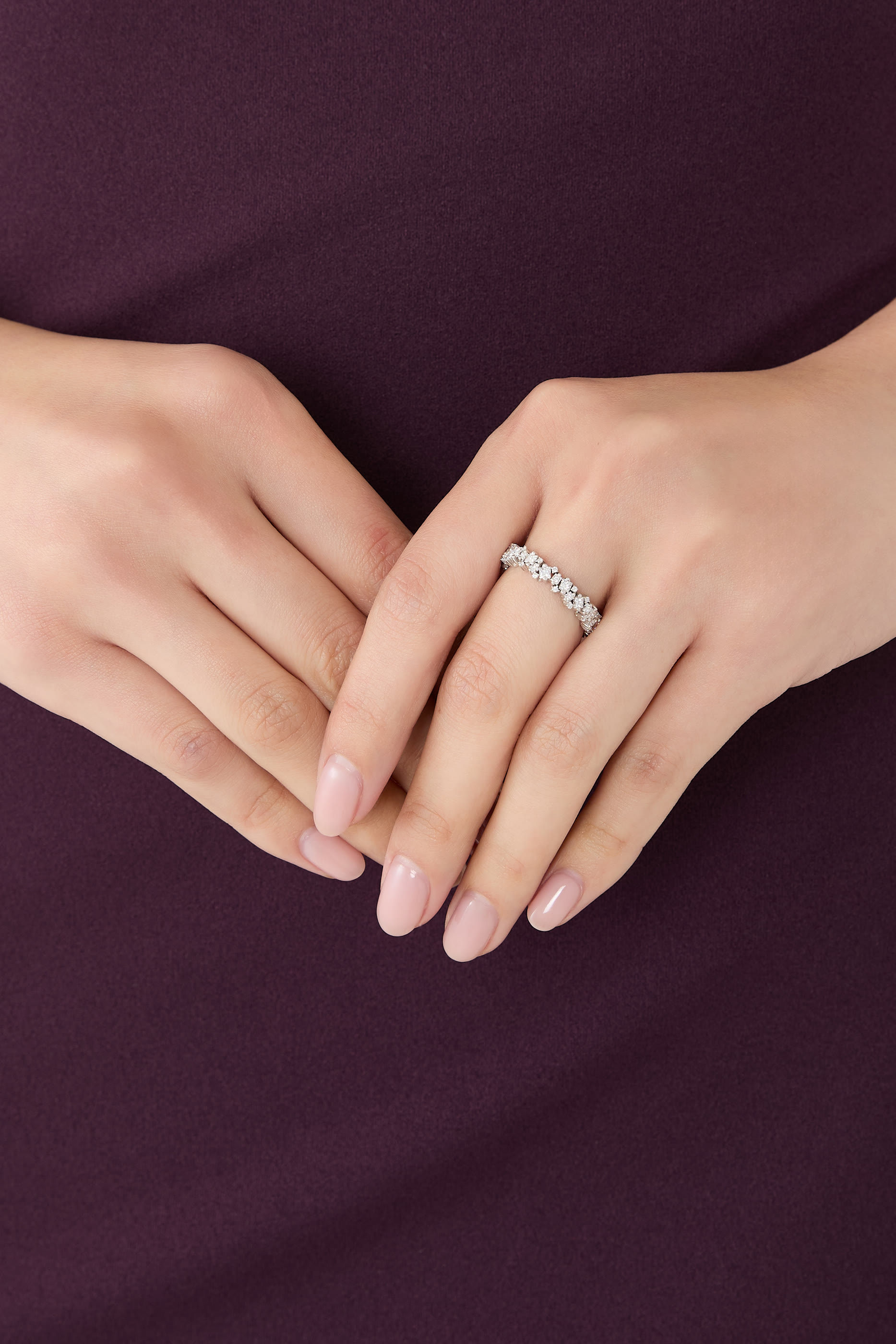 Princess-Cut Thin Eternity Band Ring, 18k White Gold & Diamonds