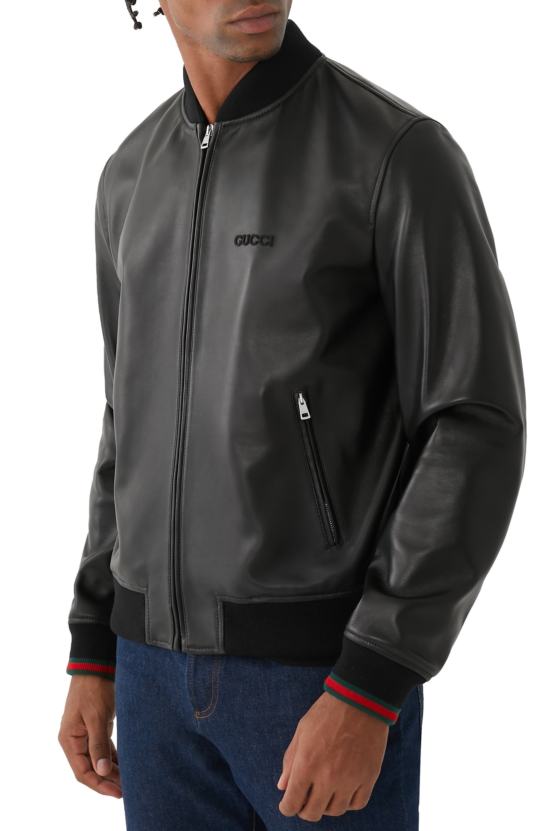 Leather Bomber Jacket with Web