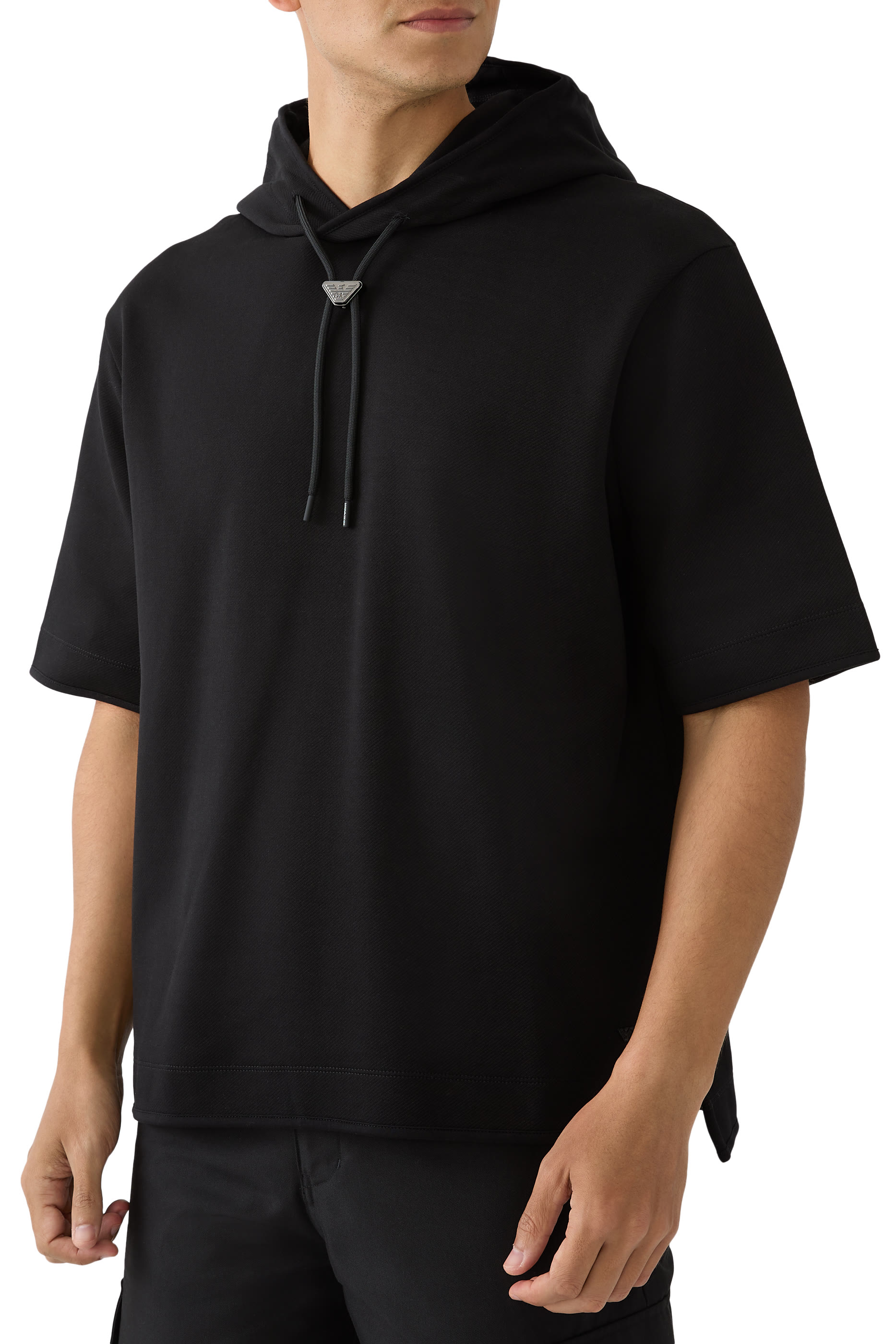 Short-Sleeved Oversized Jersey Hooded Sweatshirt