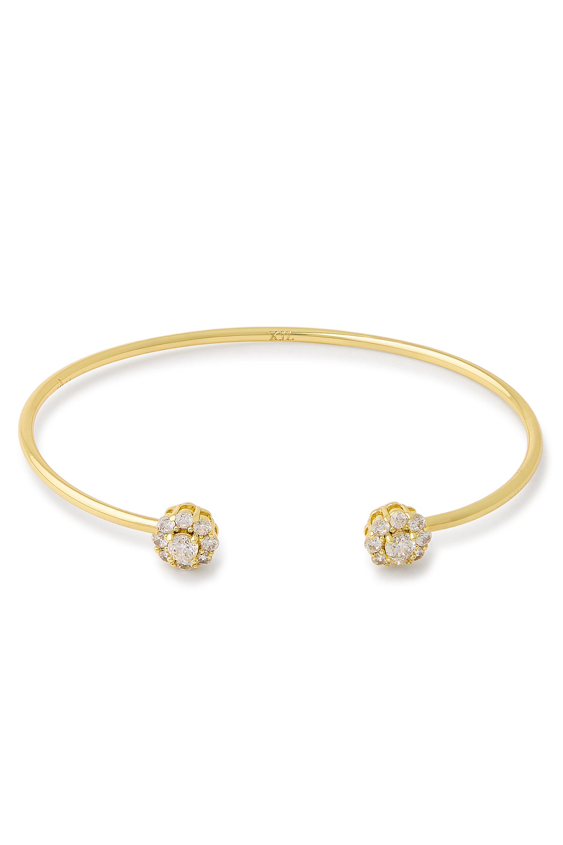  Round CZ Halo Delicate Open Cuff, Gold-Plated Brass & Cubic Zirconia