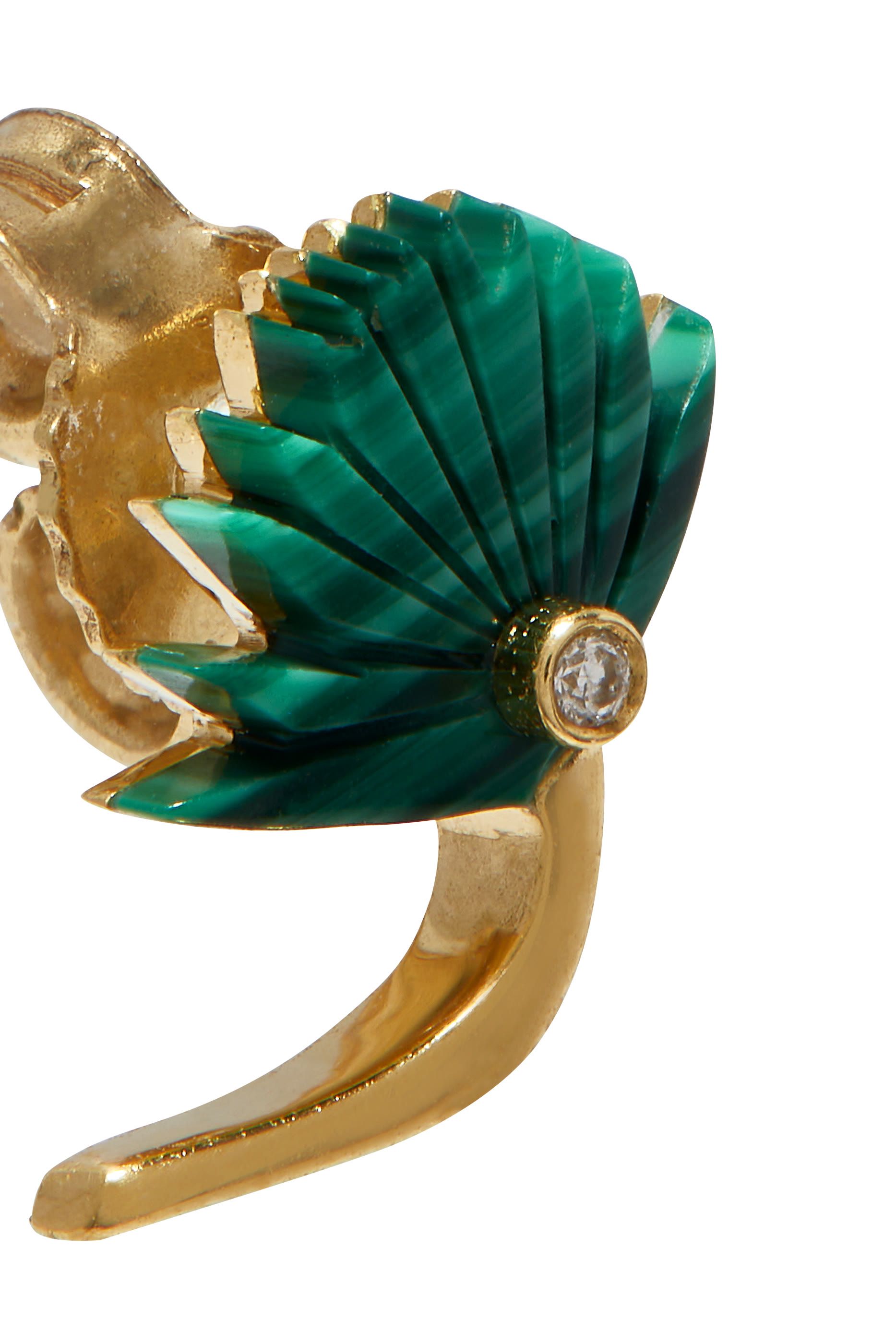 Flower Earrings Size 1, 18k Yellow Gold with Diamonds & Malachite