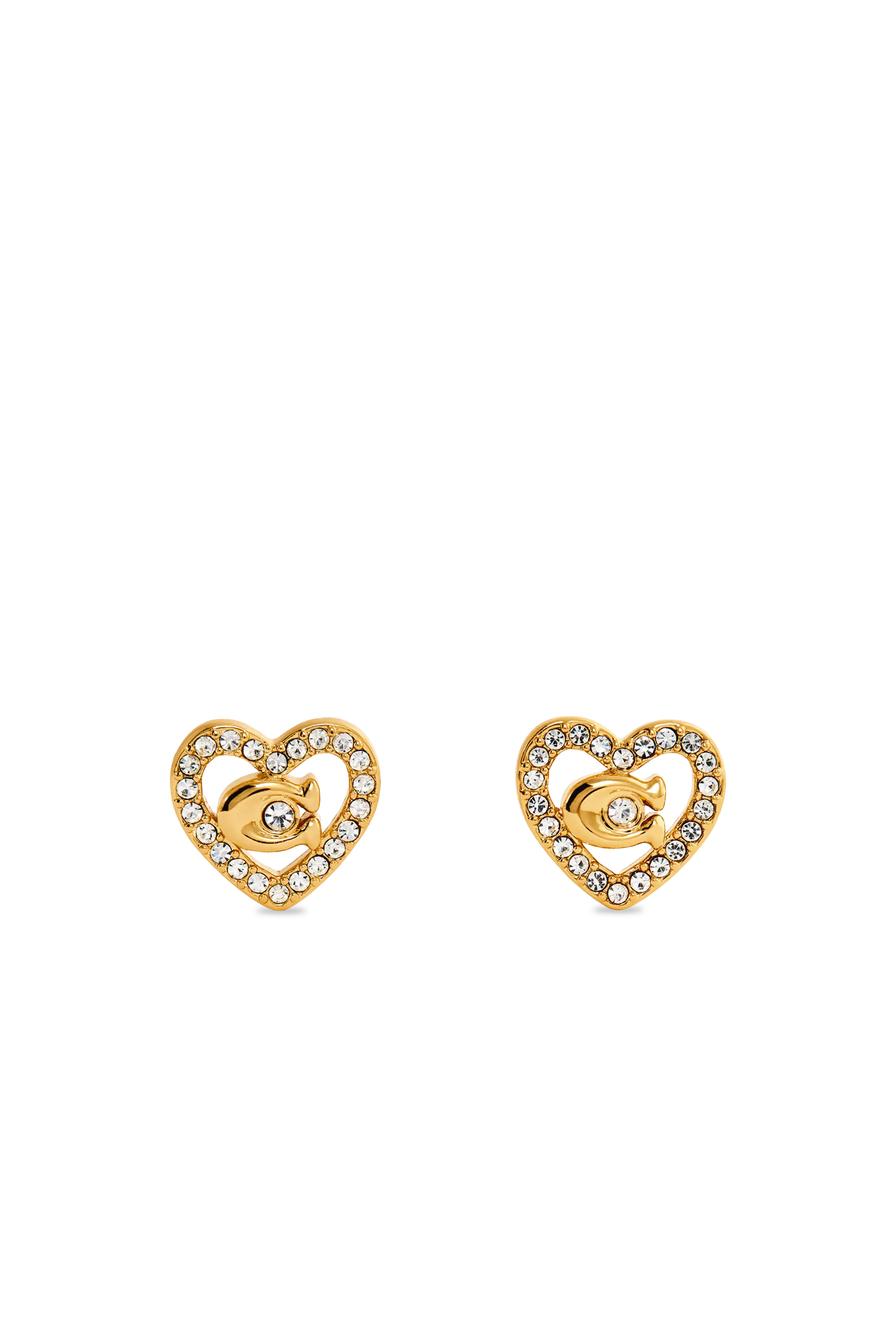 Pave Heart Stud Earrings, Brass