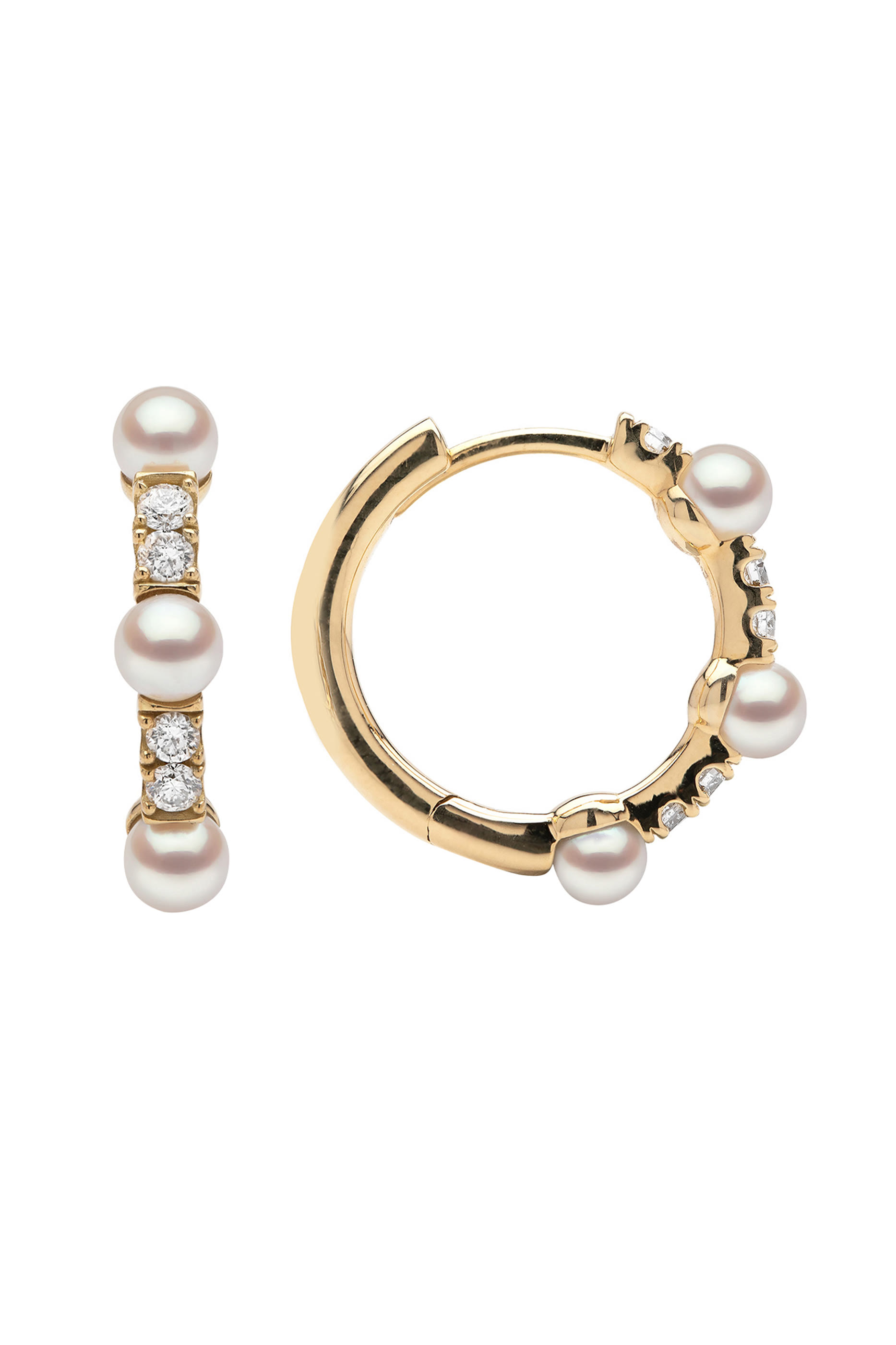Eclipse Hugie Earrings, 18k Yellow Gold, Diamond & Pearl