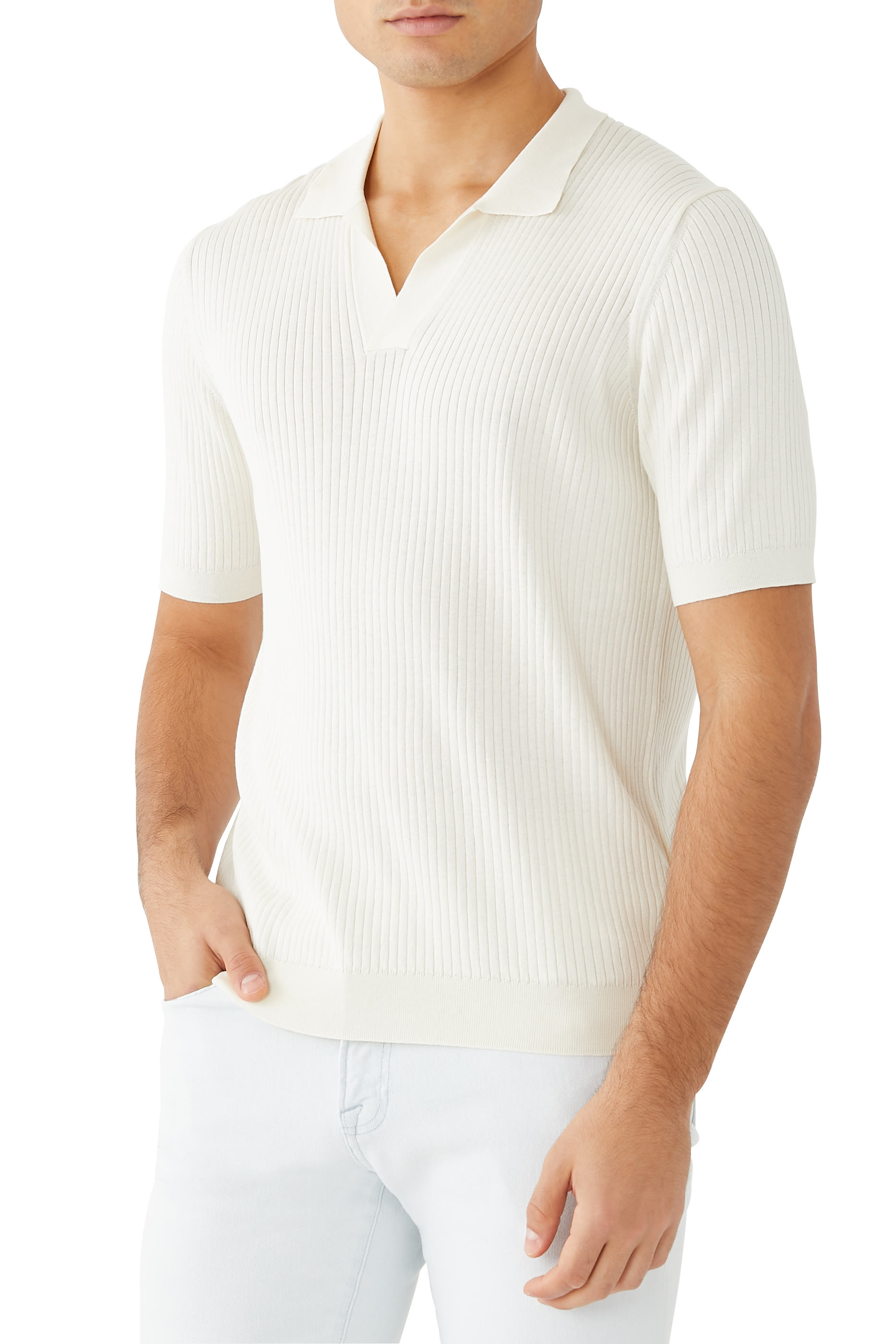 Fine Rib Silk Cotton Polo Shirt