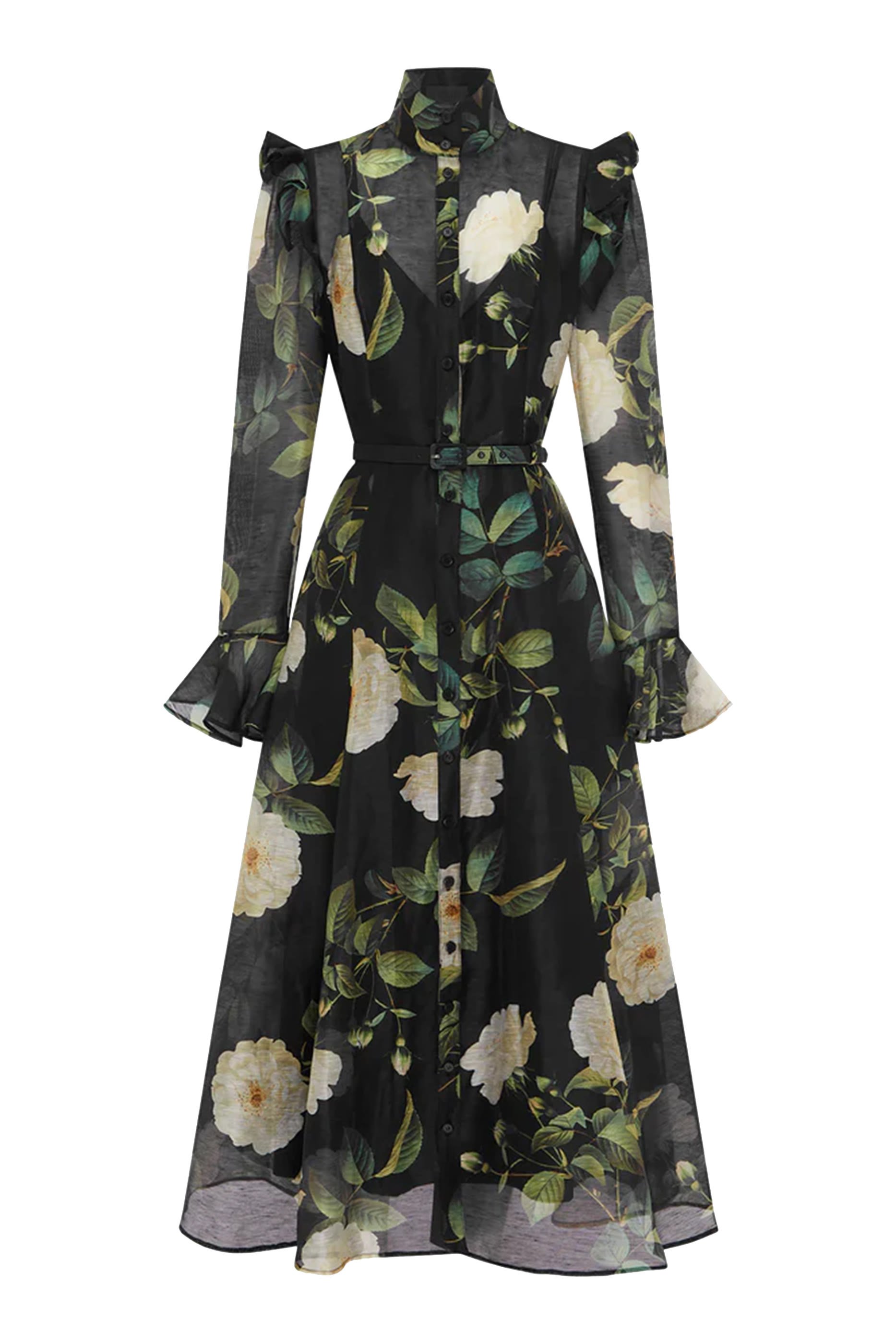 Katrina Butterfly Sleeve Midi Dress, White Rose