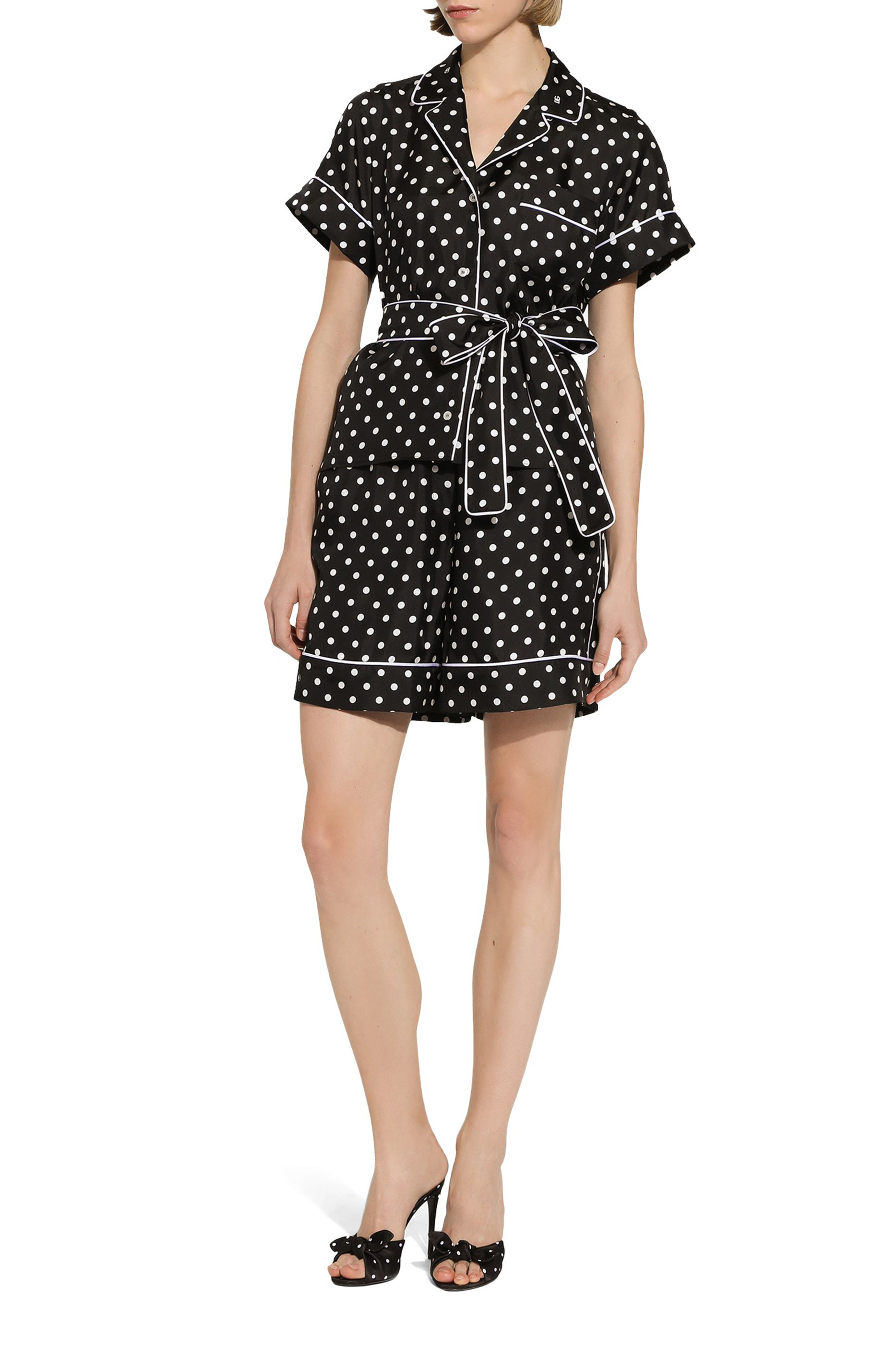 Polka-Dot Short-Sleeve Silk Pajama Shirt