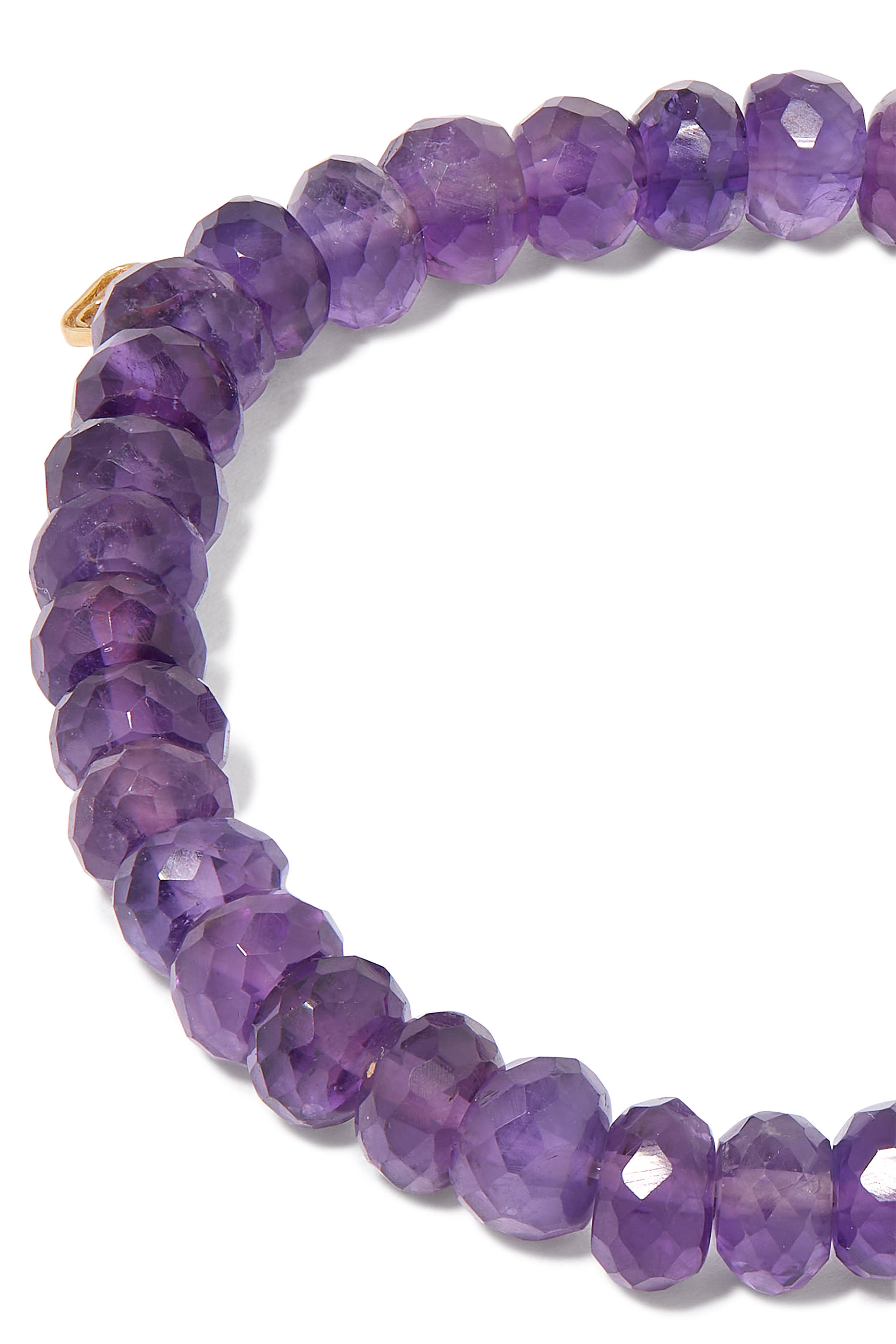 Small Plumeria Charm Beaded Bracelet, 14K Yellow Gold, Diamonds & Amethyst