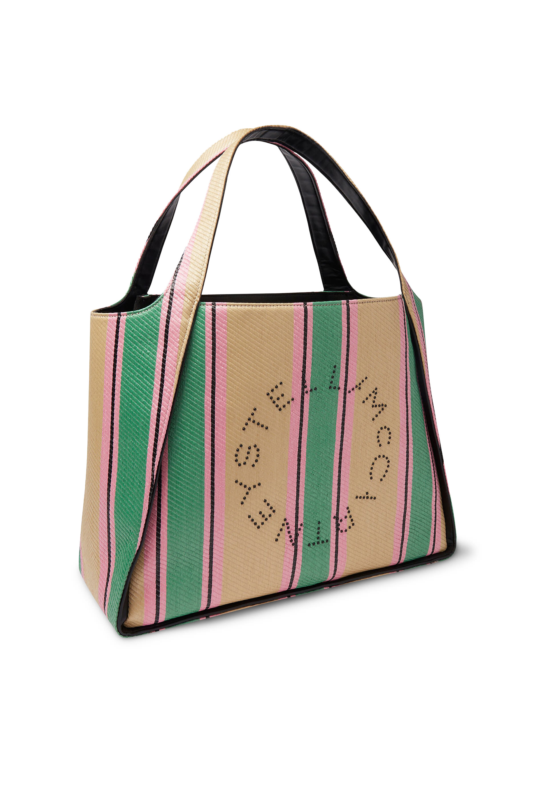 Logo Striped Raffia Tote Bag