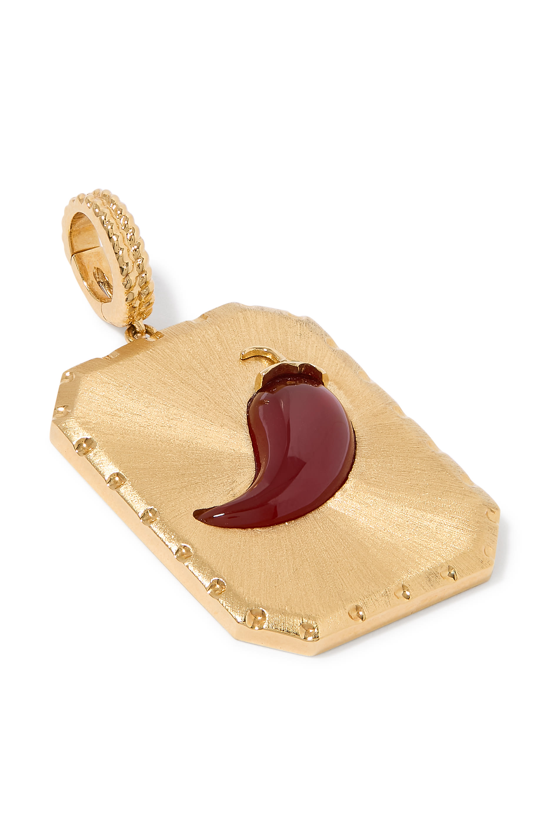  Pepper Brushed Charm, 18K Yellow Gold & Red Agate 