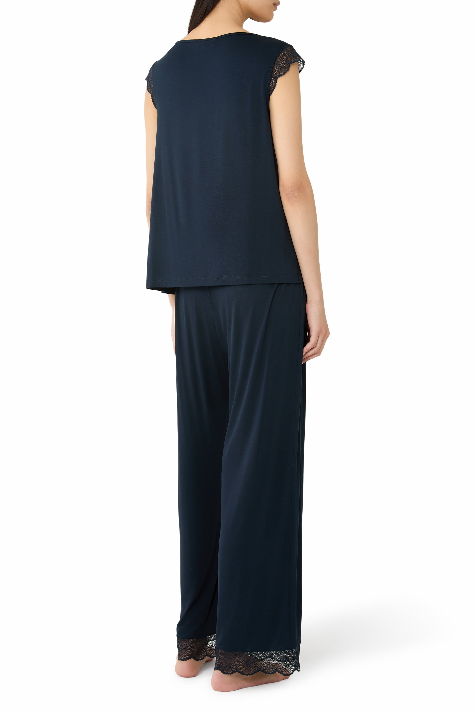  Jersey Lace Detail Pyjama Set