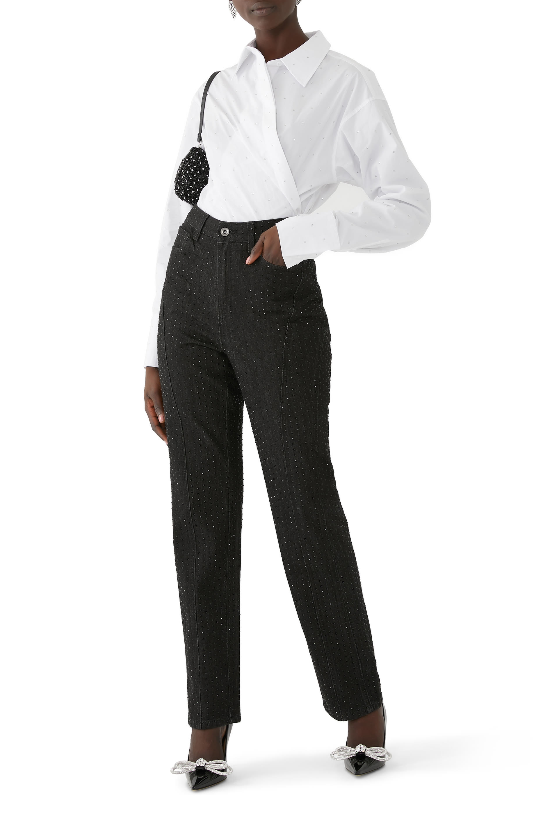 Black Rhinestone Denim Jeans