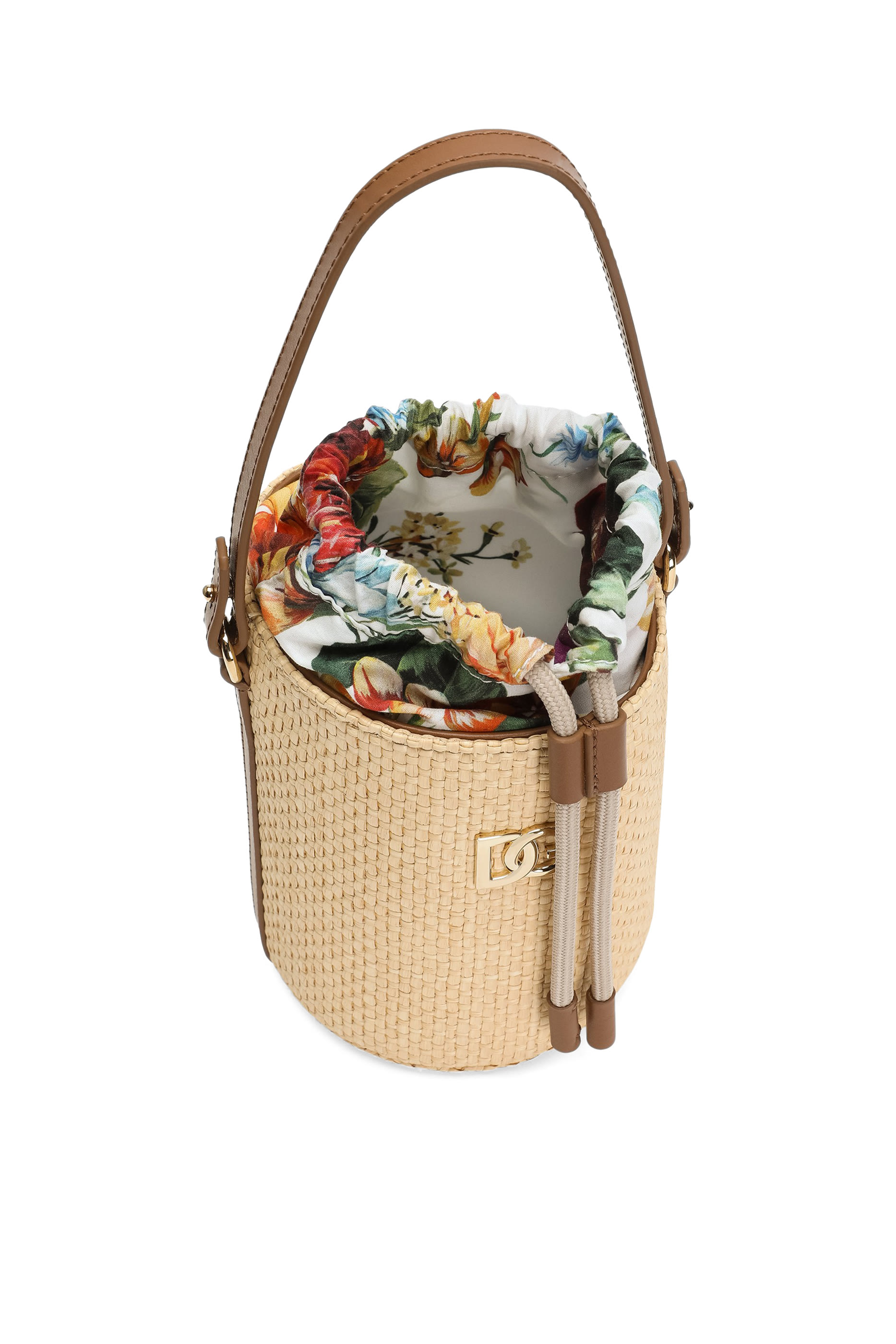 Kids Straw & Nappa Calfskin Coffa Bag