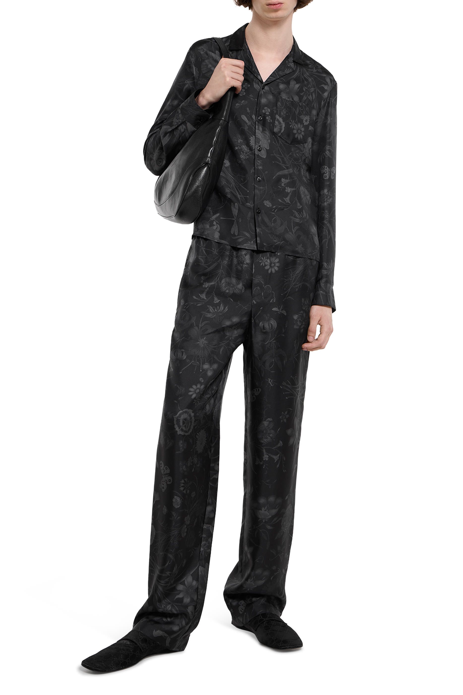 All-Over Logo Flora Print Silk Twill Pants