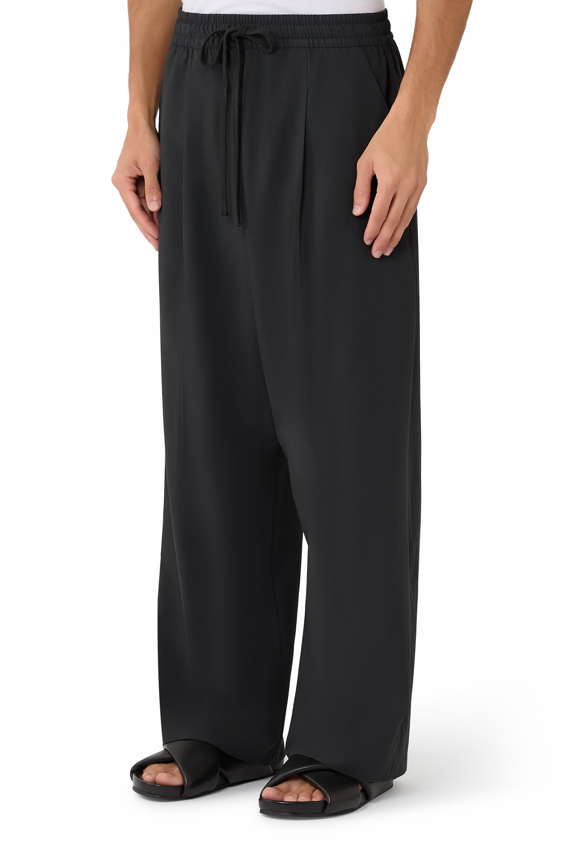 Silk Blend Pleat Front Drawstring Pants 