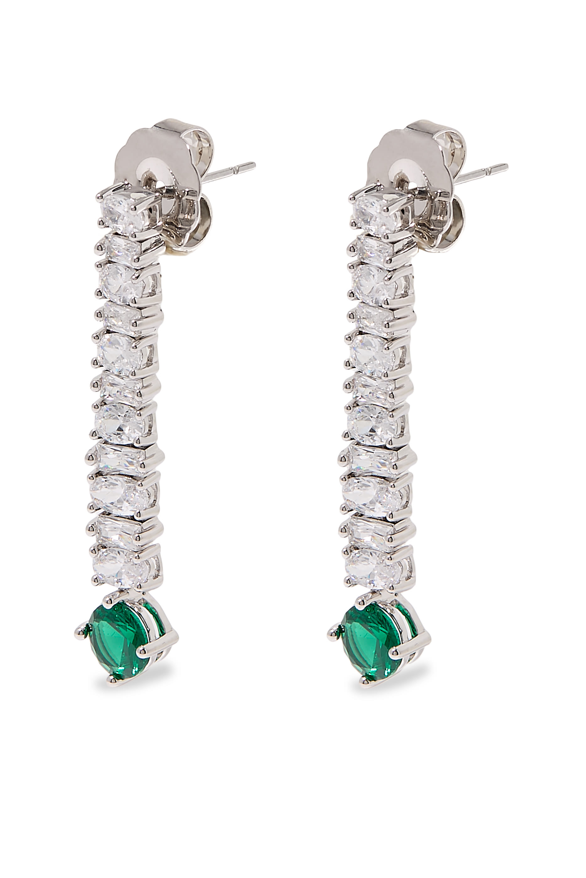Linear Drop Earrings,  Rhodium-Plated Brass & Cubic Zirconia