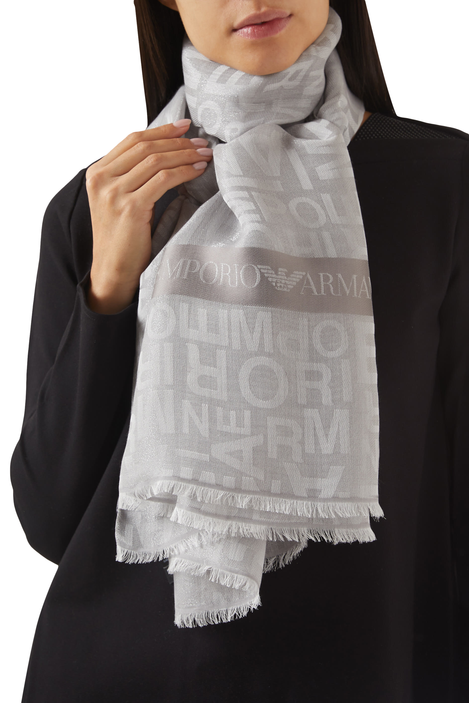 Modal Blend Stole with Lurex & Jacquard Lettering Scarf
