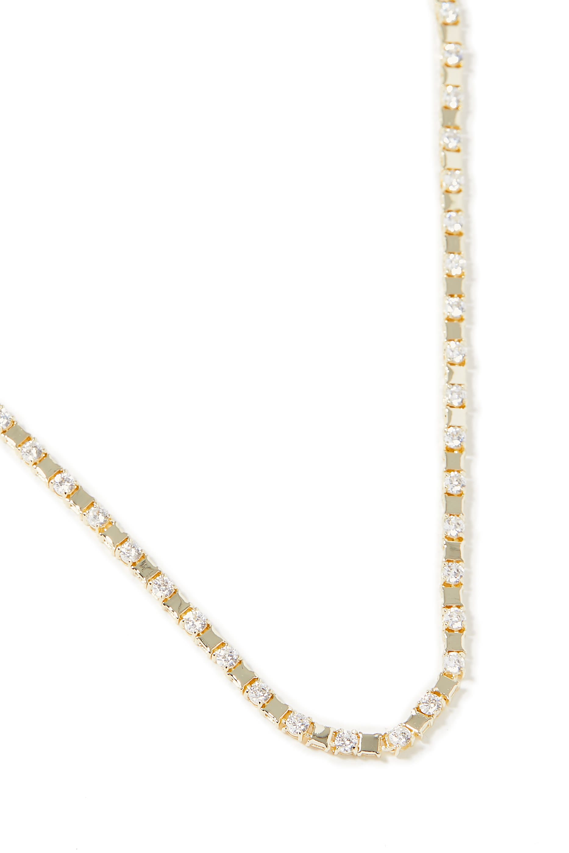 Round Necklace, Gold-Plated Brass & Cubic Zirconia