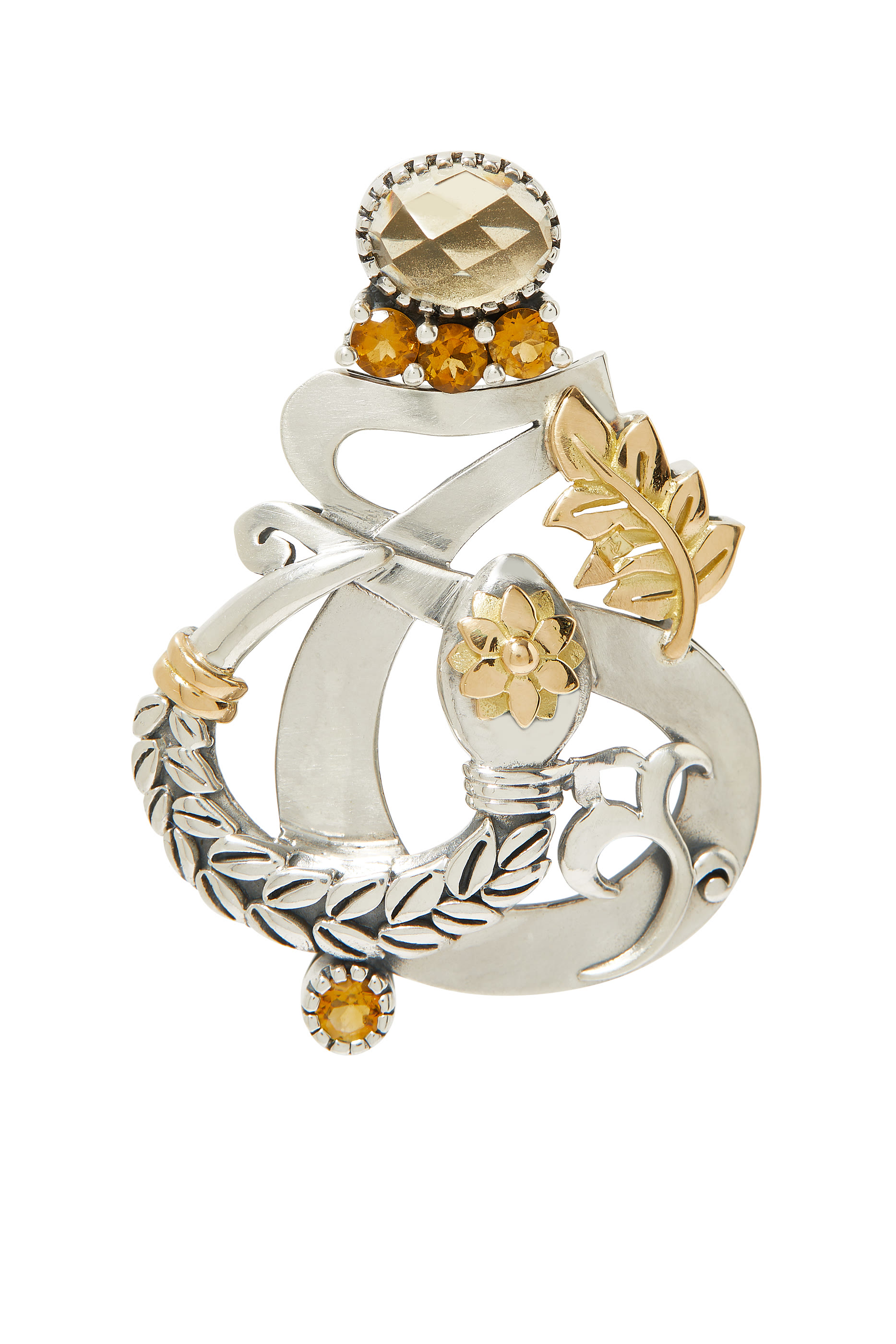 Citrine Love and Rebirth Single Earrings, 18K Yellow Gold & Sterling Silver