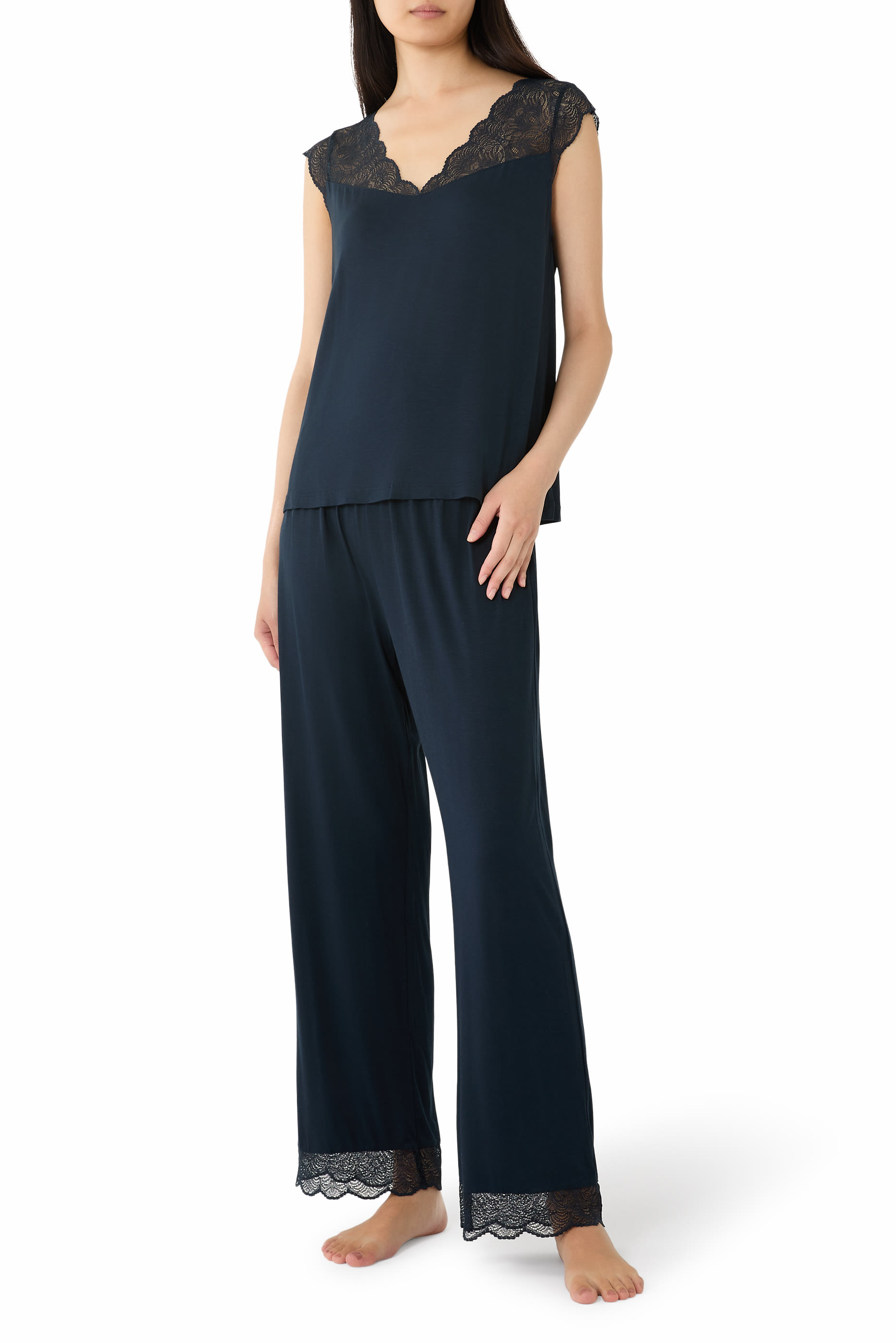  Jersey Lace Detail Pyjama Set