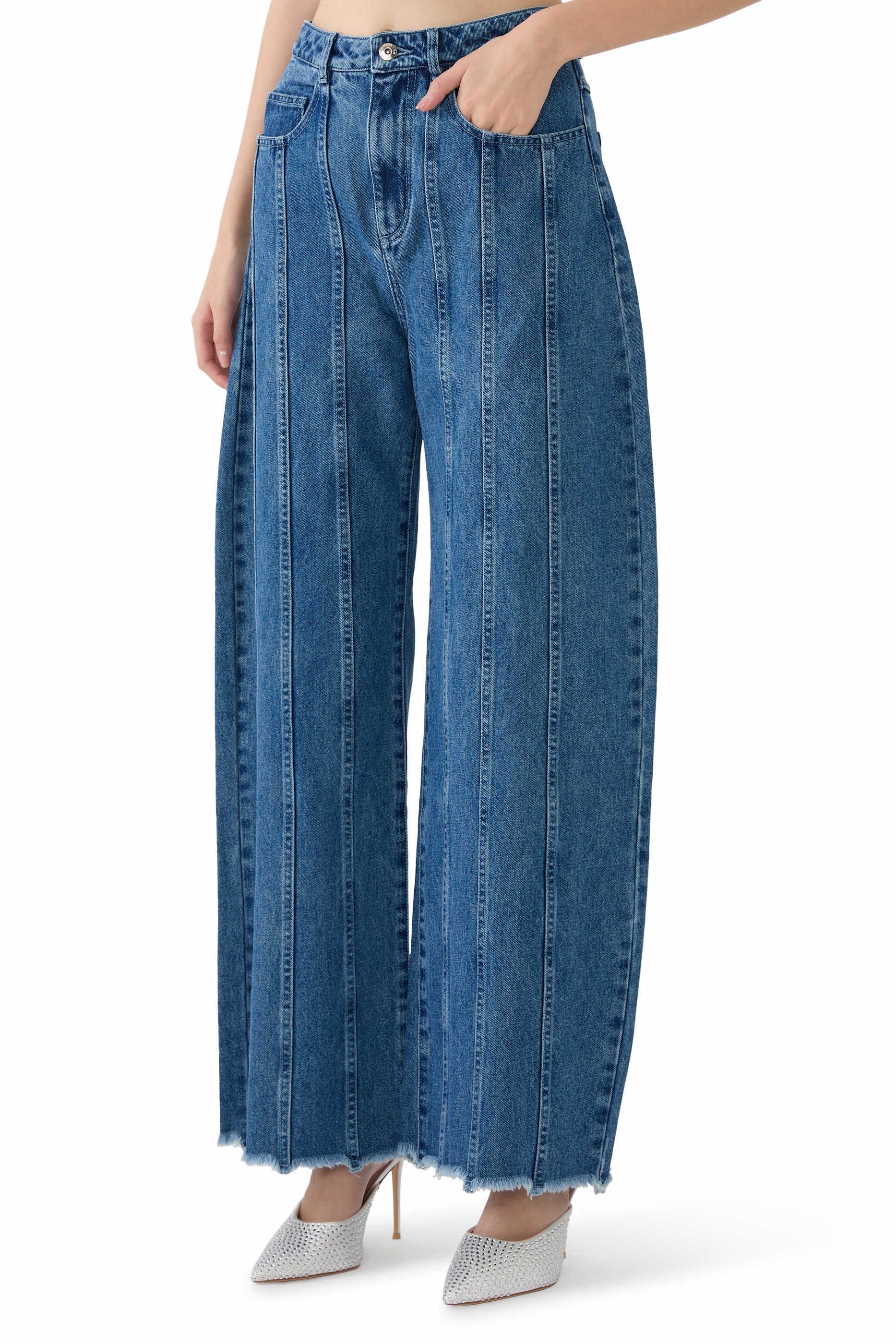 Denim Boyfriend Trousers with Seam Lines