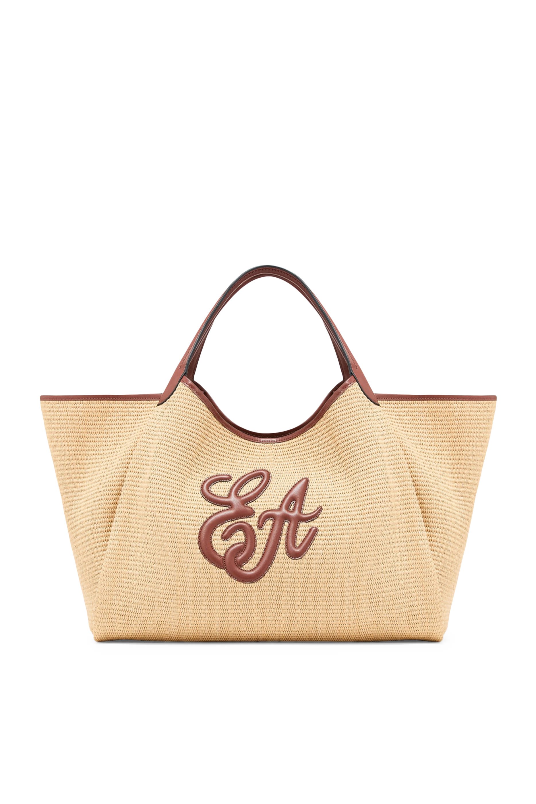 EA Logo Woven Straw Large Shopper Bag