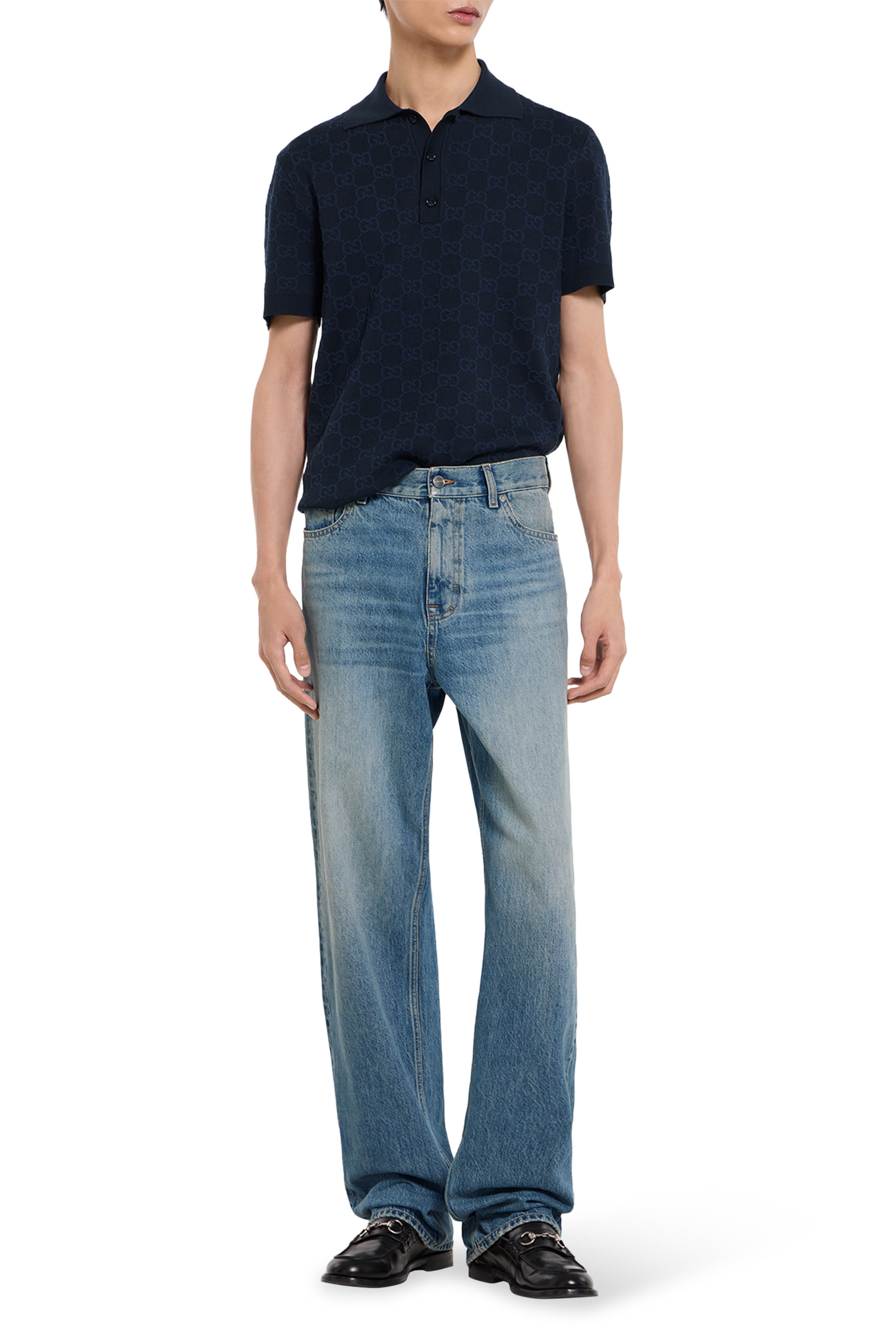  GG Cotton Silk Jacquard Polo Shirt