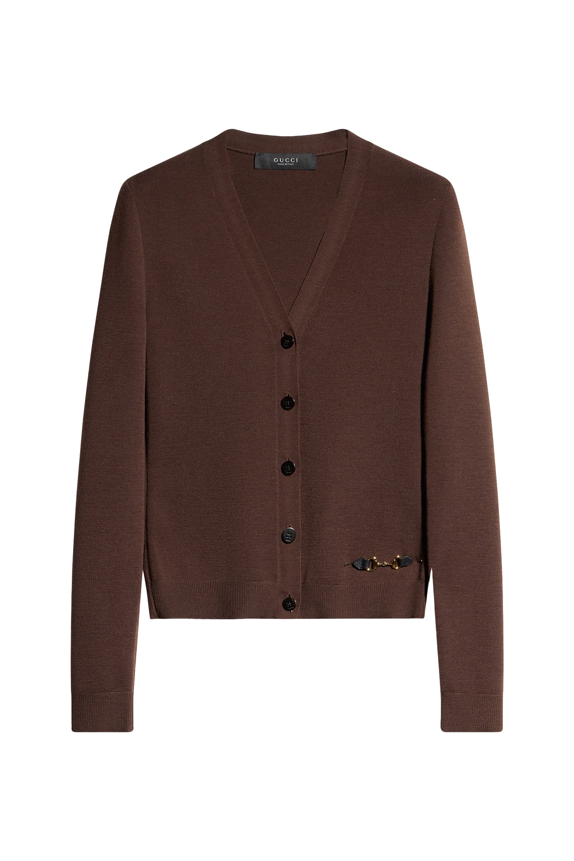  Fine Rib Knit Wool Cardigan with Horsebit