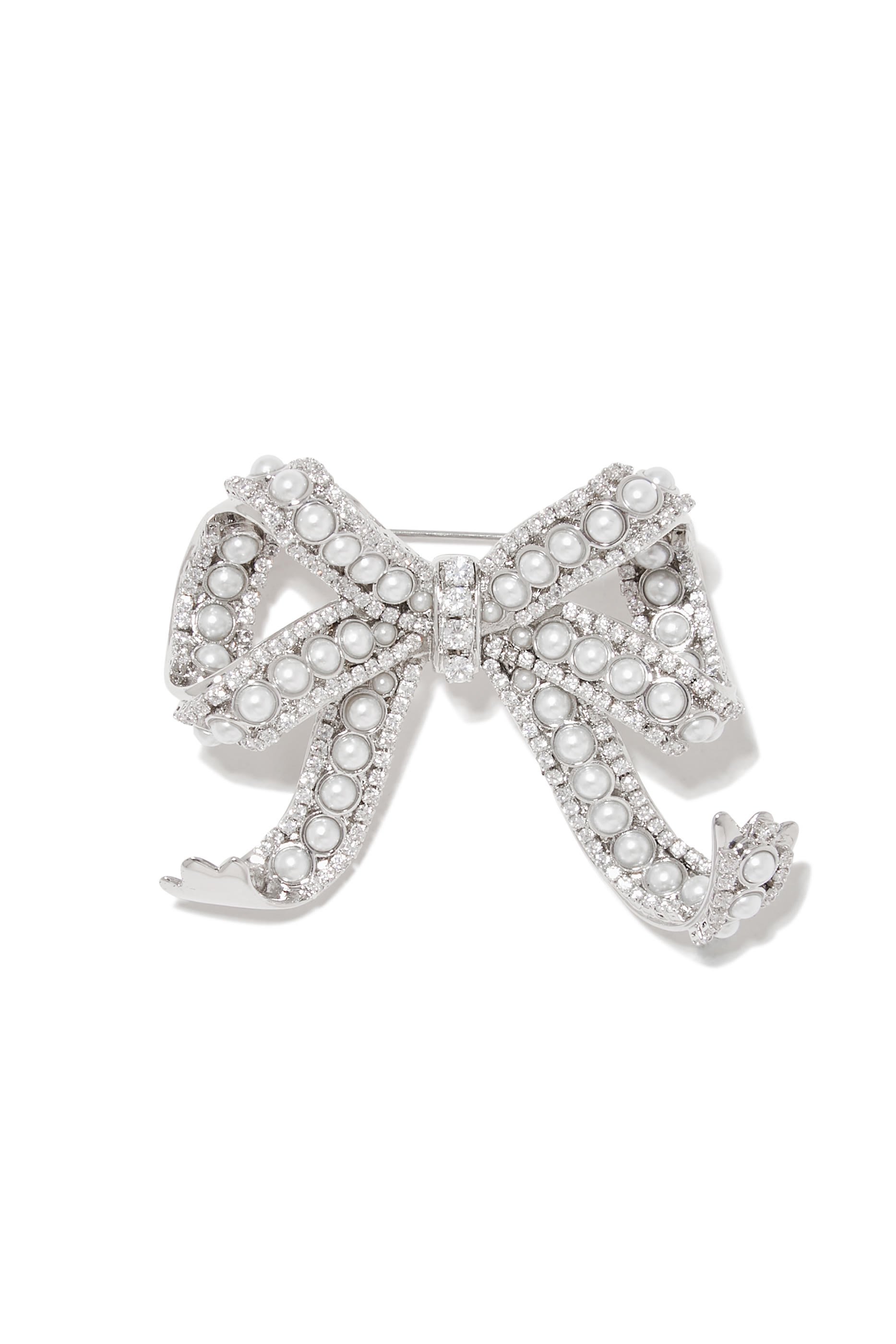 Pearl Crystal Bow Brooch
