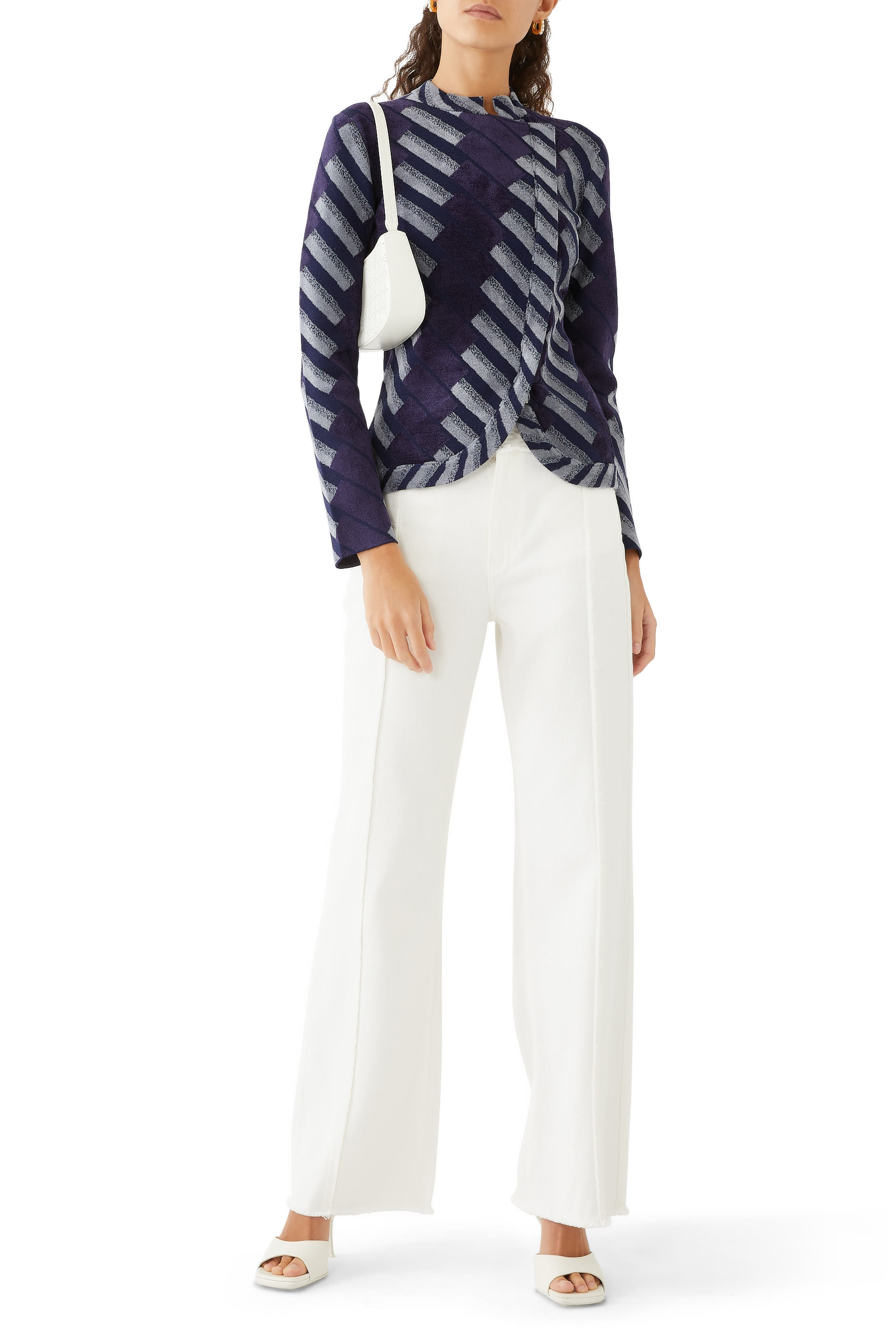 Guru Collar Jacket with Off-Centre Closure and All-Over Chenille Pattern