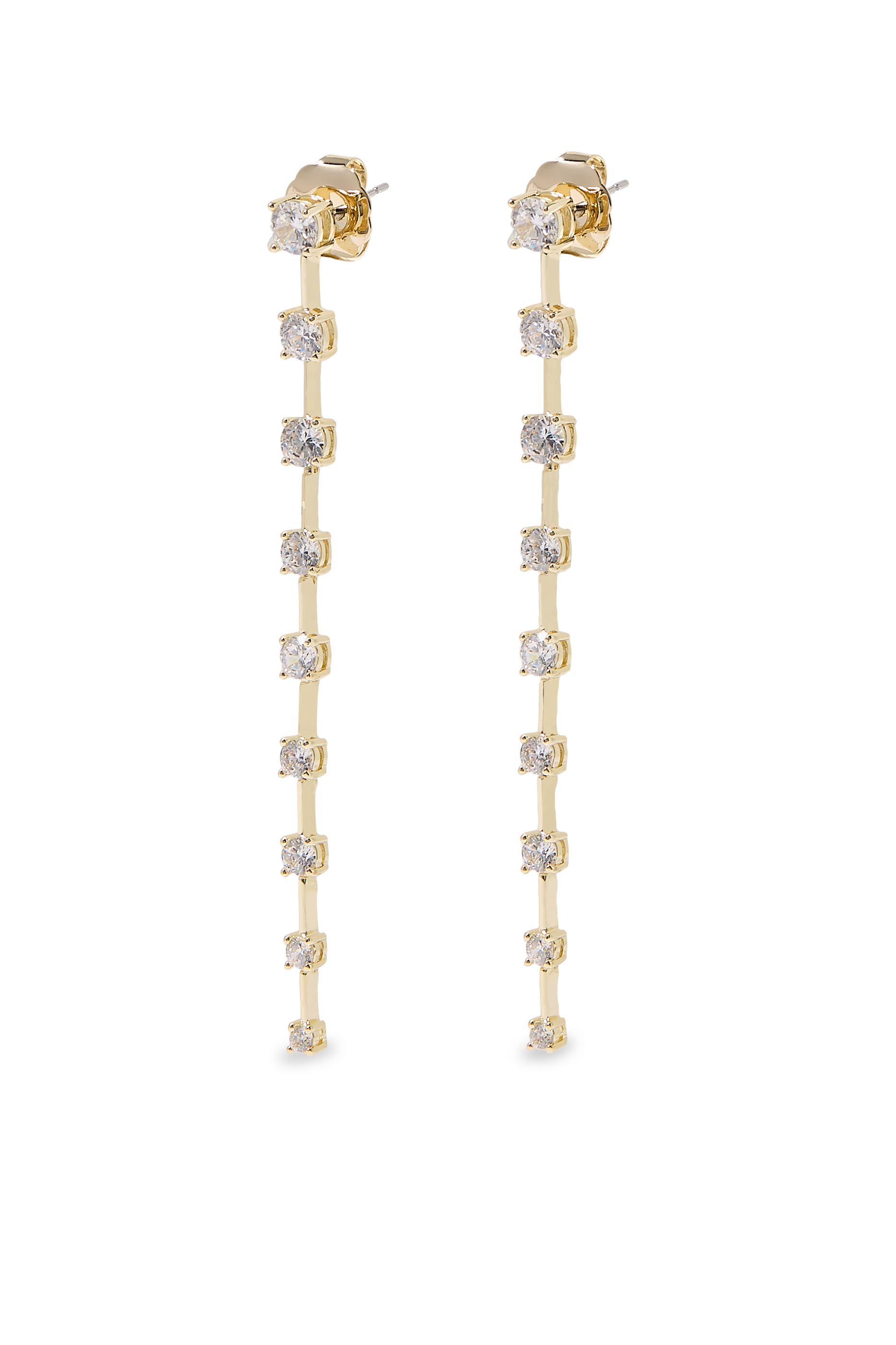 Long Drop Earrings,  Rhodium Plated Brass & Cubic Zirconia