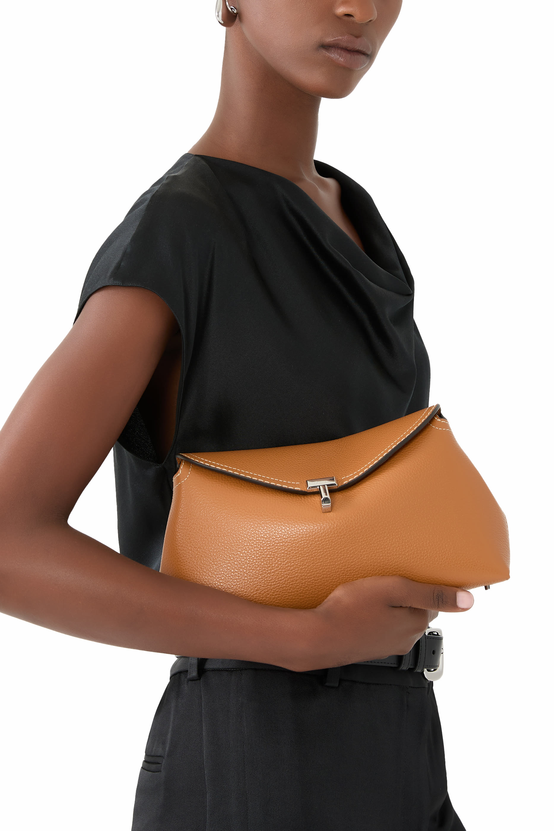 T-Lock Grained-Leather Clutch