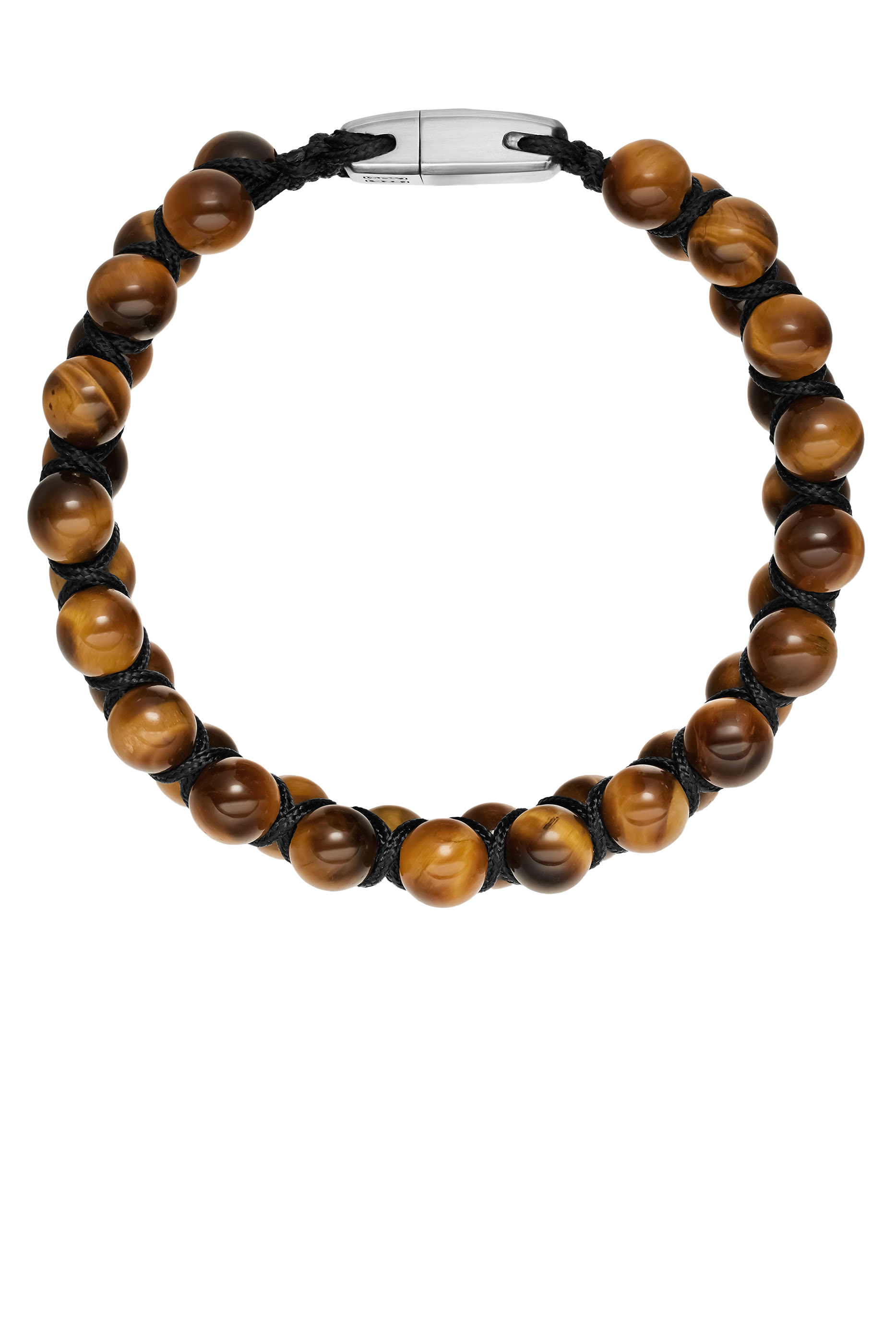 Spiritual Beads Two Row Woven Bracelet, Sterling Silver with Nylon, Black Onyx & Tiger&rsquo;s Eye