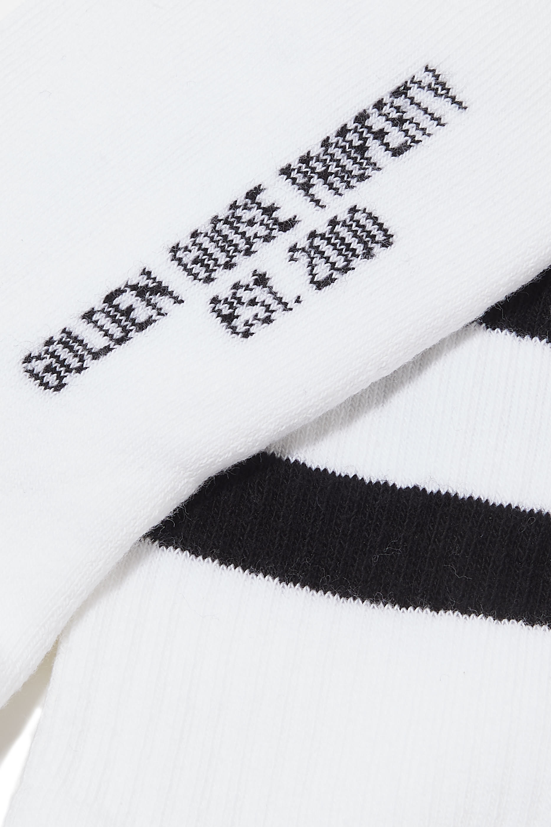 Logo Print Striped Socks with Distressed Cuffs