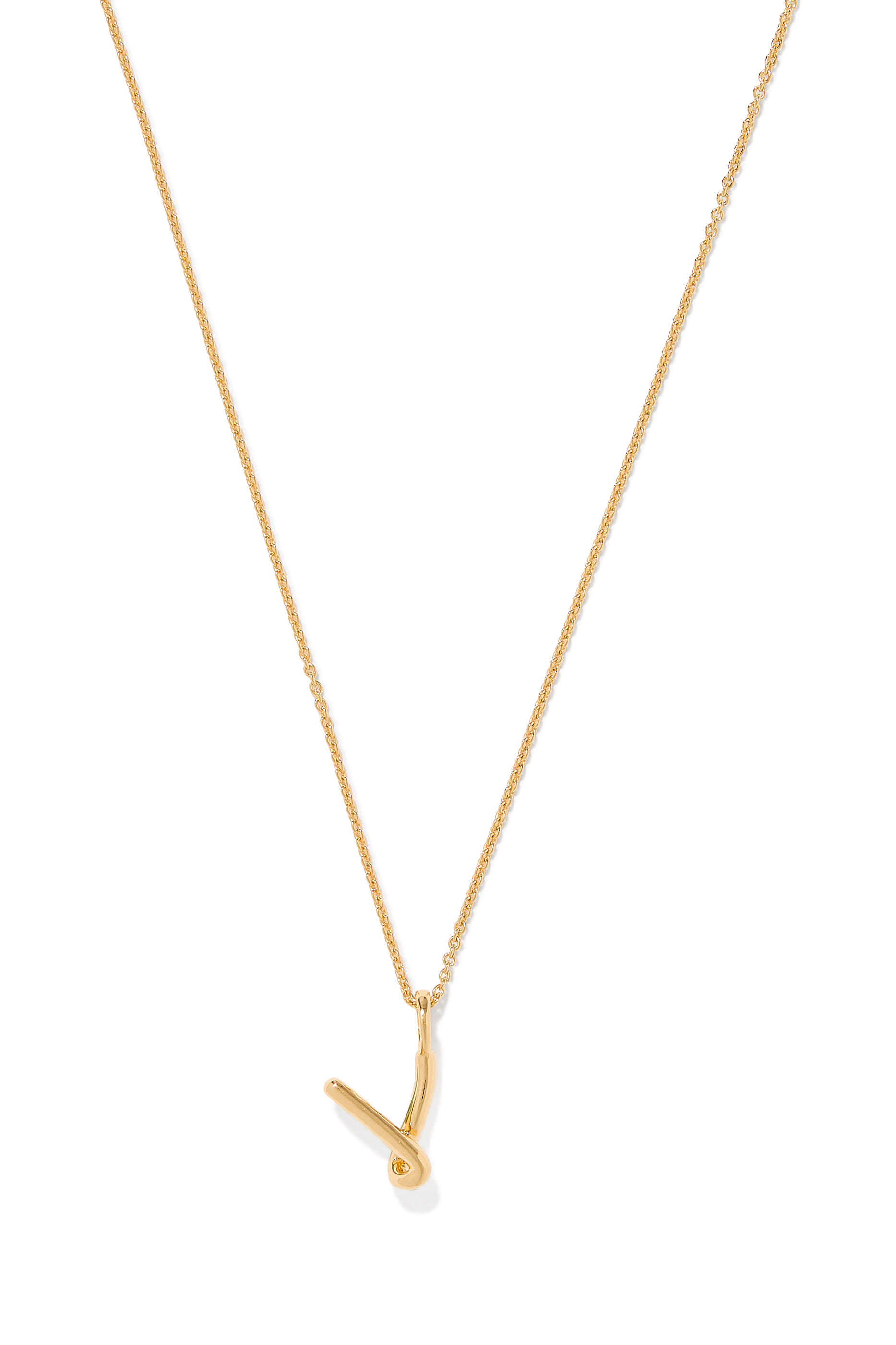 Curly Molten Mini Initial Necklace - V, 18ct Recycled Gold Vermeil on Recycled Sterling Silver