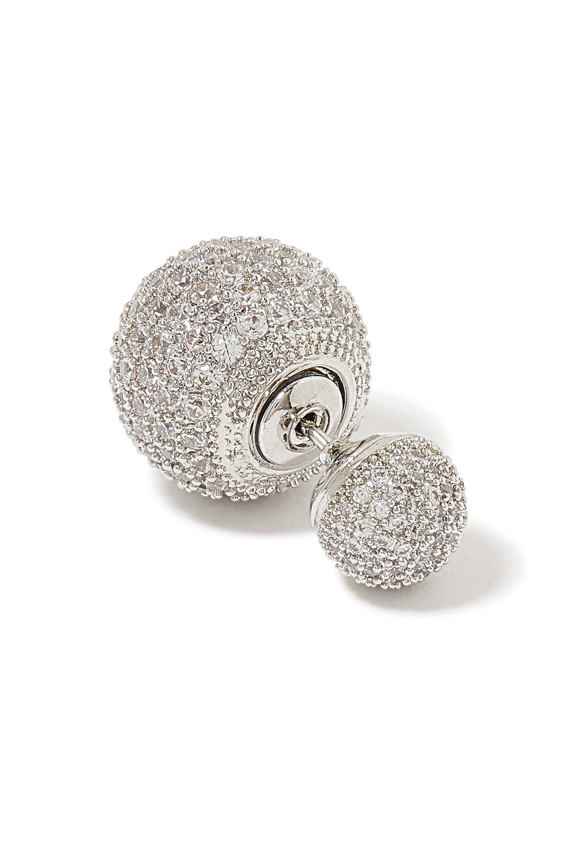 Double Ball Pavé Earrings, Sterling Silver with Cubic Zirconia & AAAA+