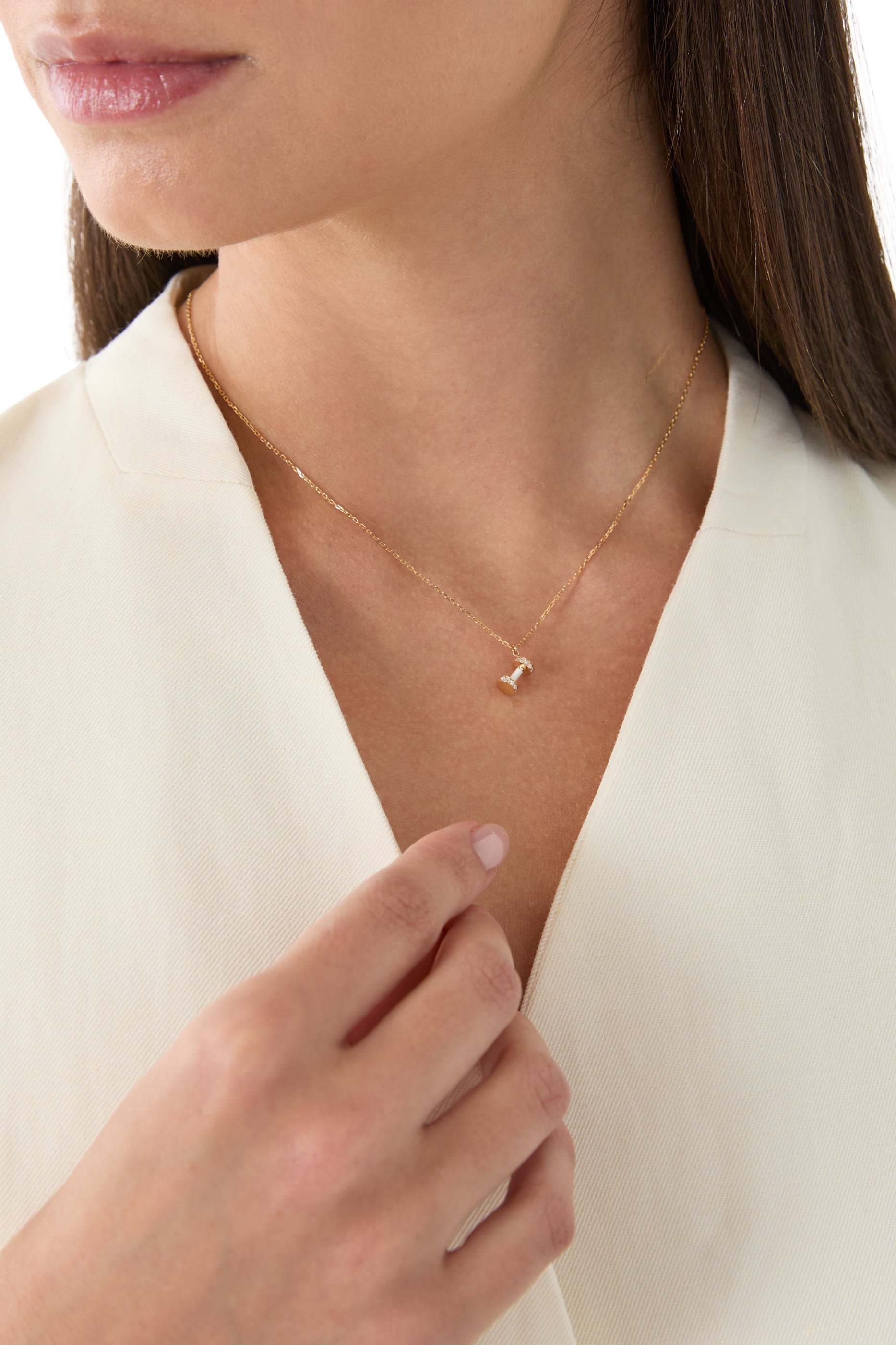Dumbbell Mini Necklace, 18k Yellow Gold & Diamonds