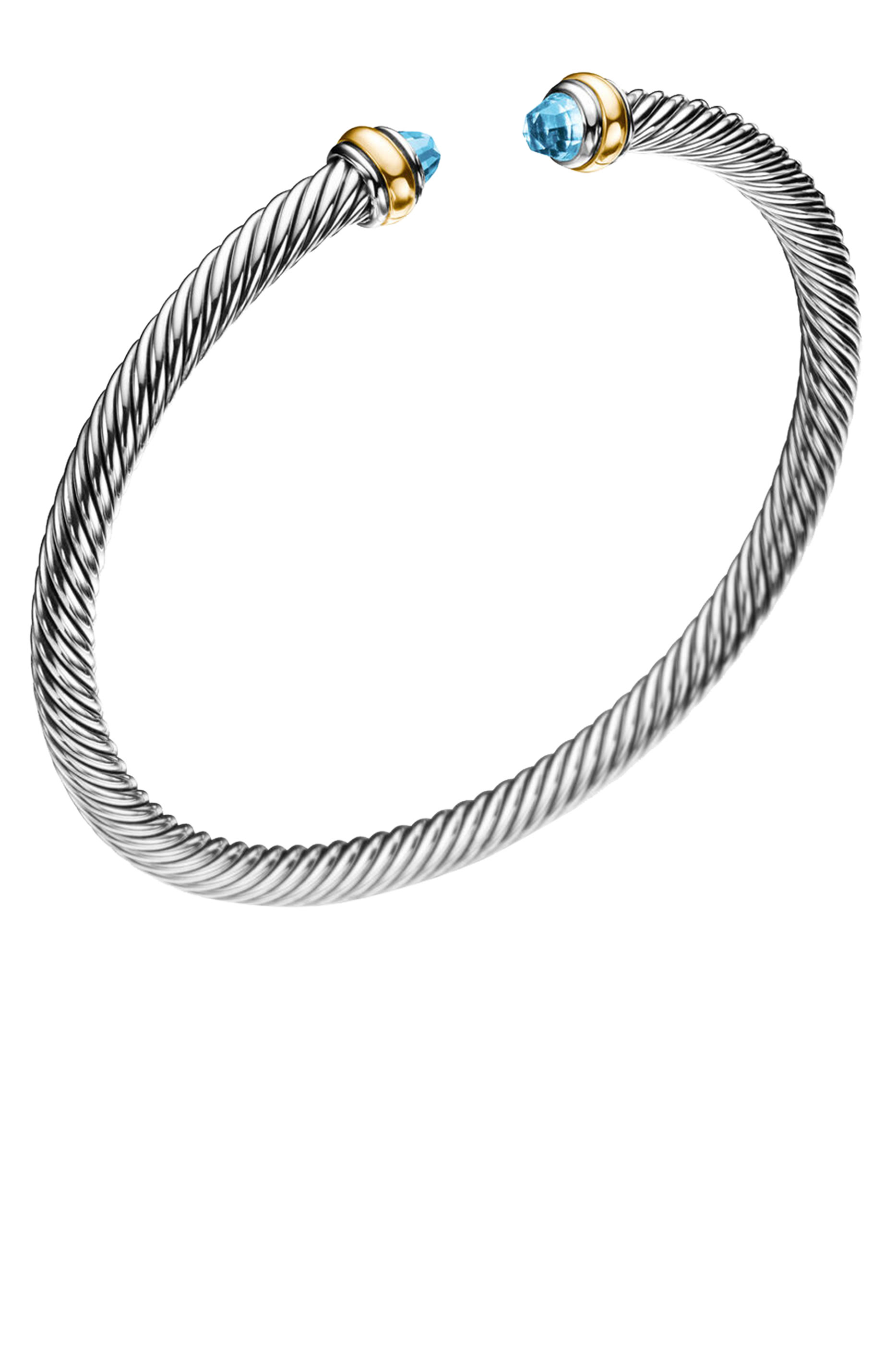 Classic Cable Bracelet, 18K Yellow Gold with Sterling Silver & Blue Topaz