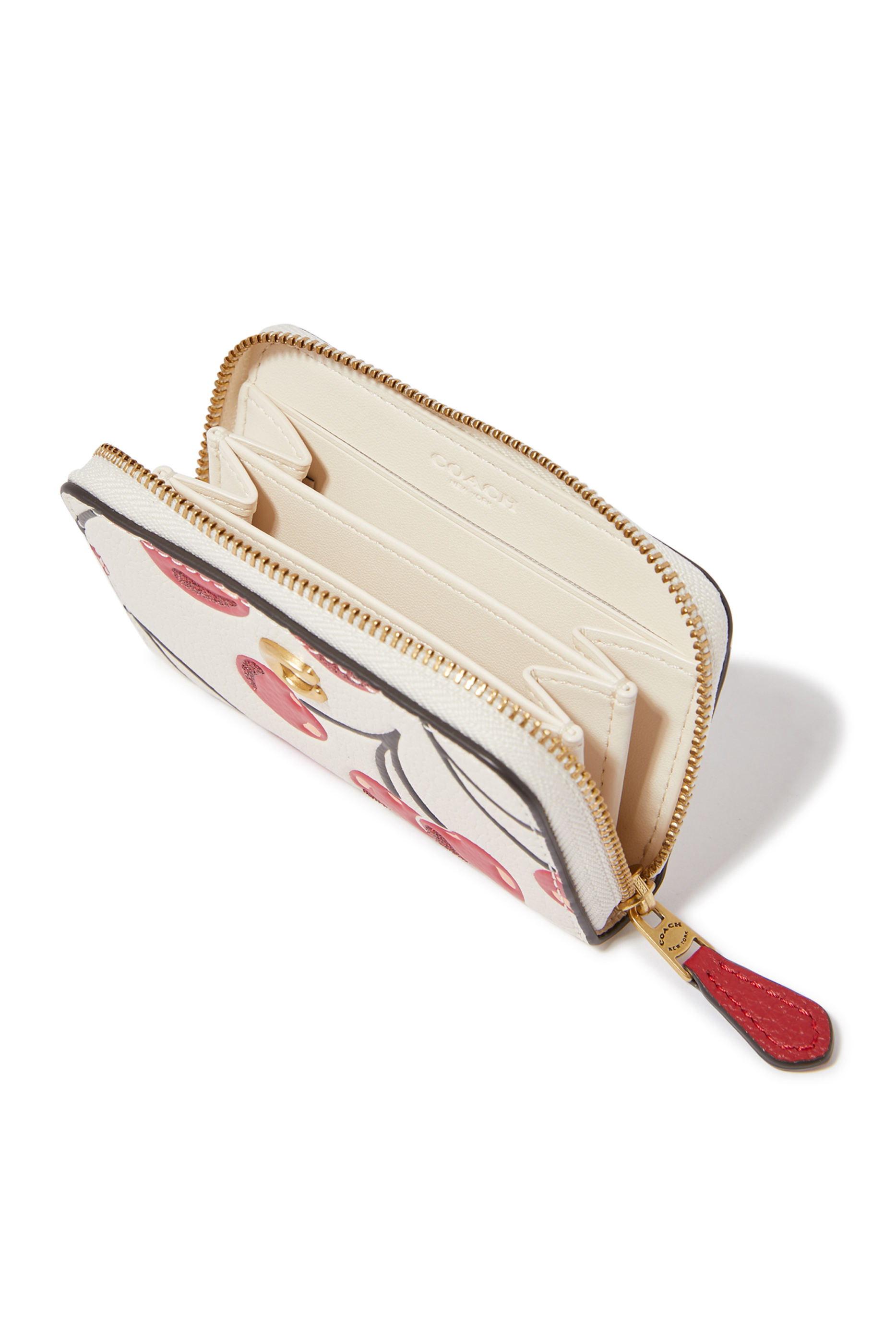 Cherry Printed Small Zip-Around Leather Card Case