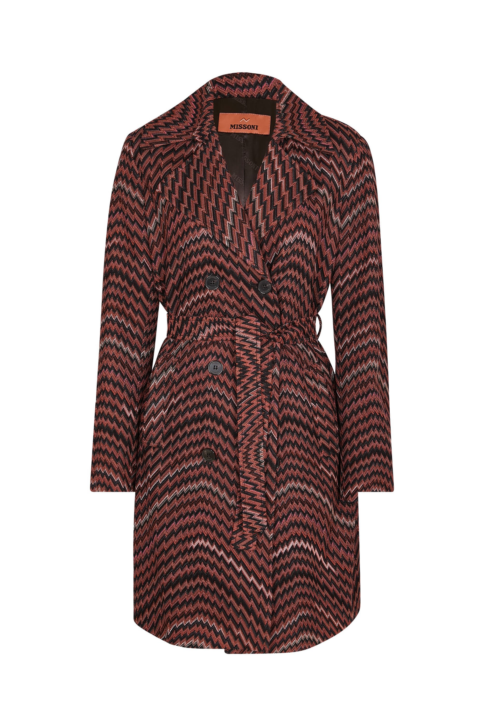 Wavy Zigzag Pattern Double-Breasted Trench Coat