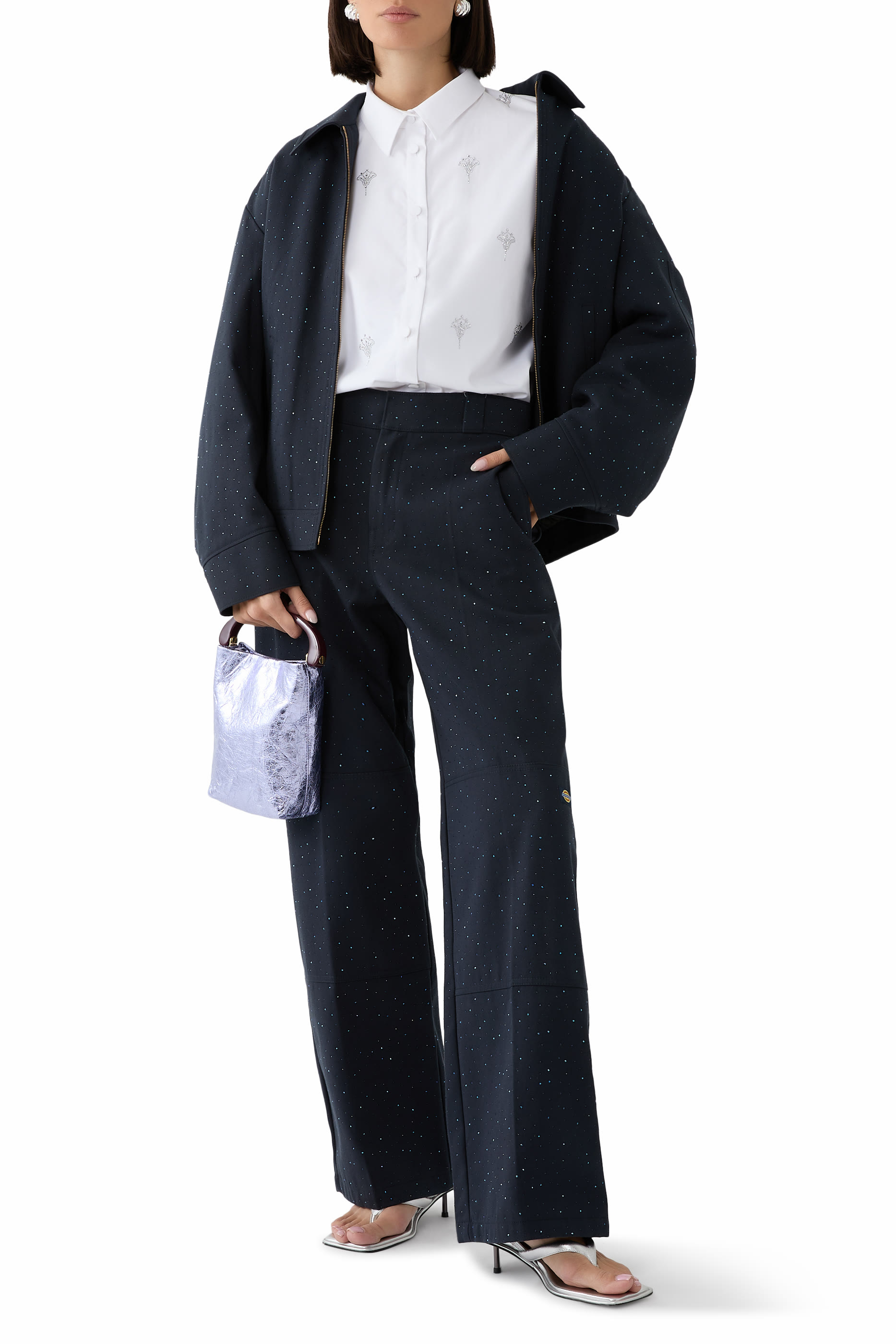 Rhinestone-Embellished Workwear Pants