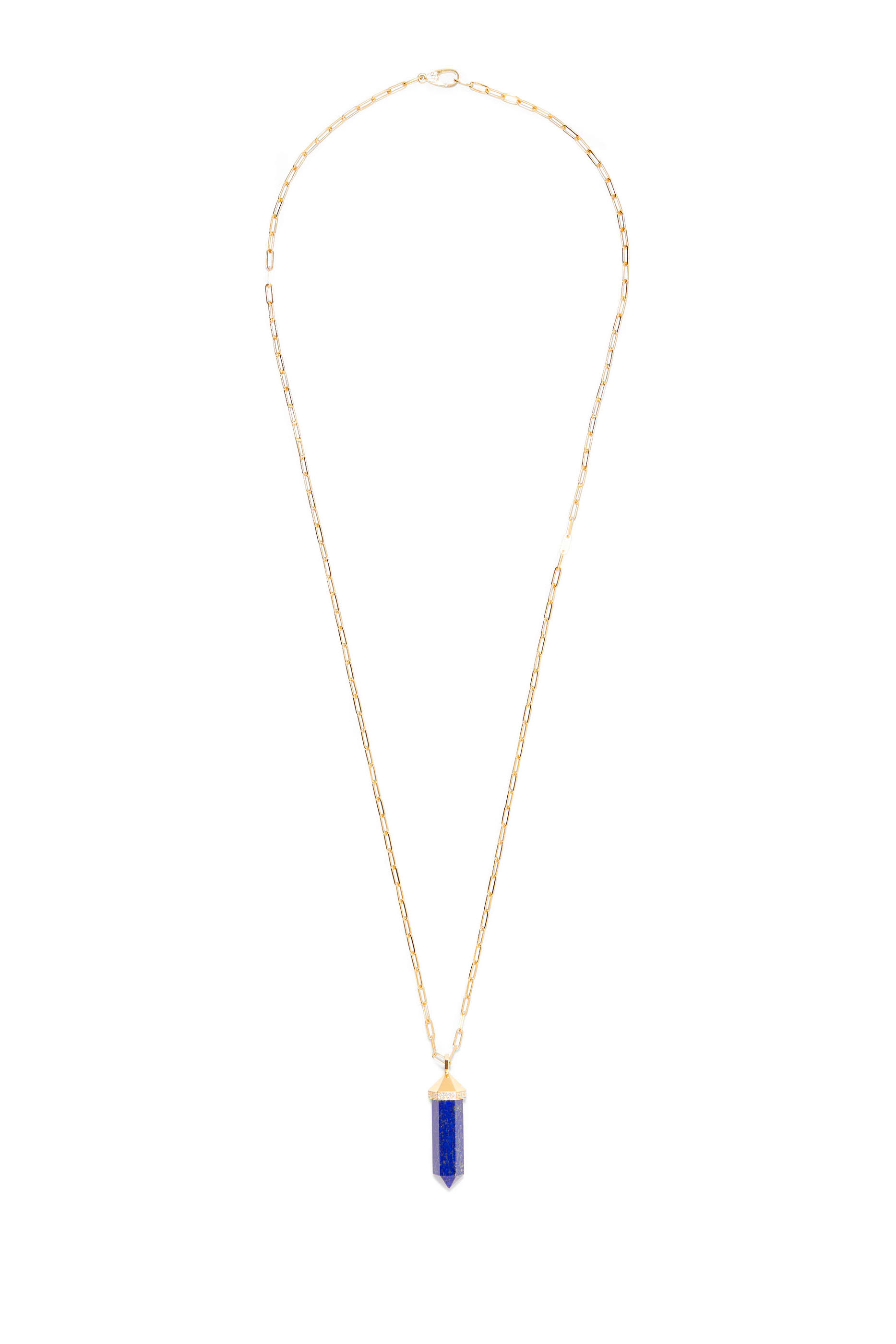 Vertical Chakra Necklace, 18k Yellow Gold with Diamonds & Lapis Lazuli