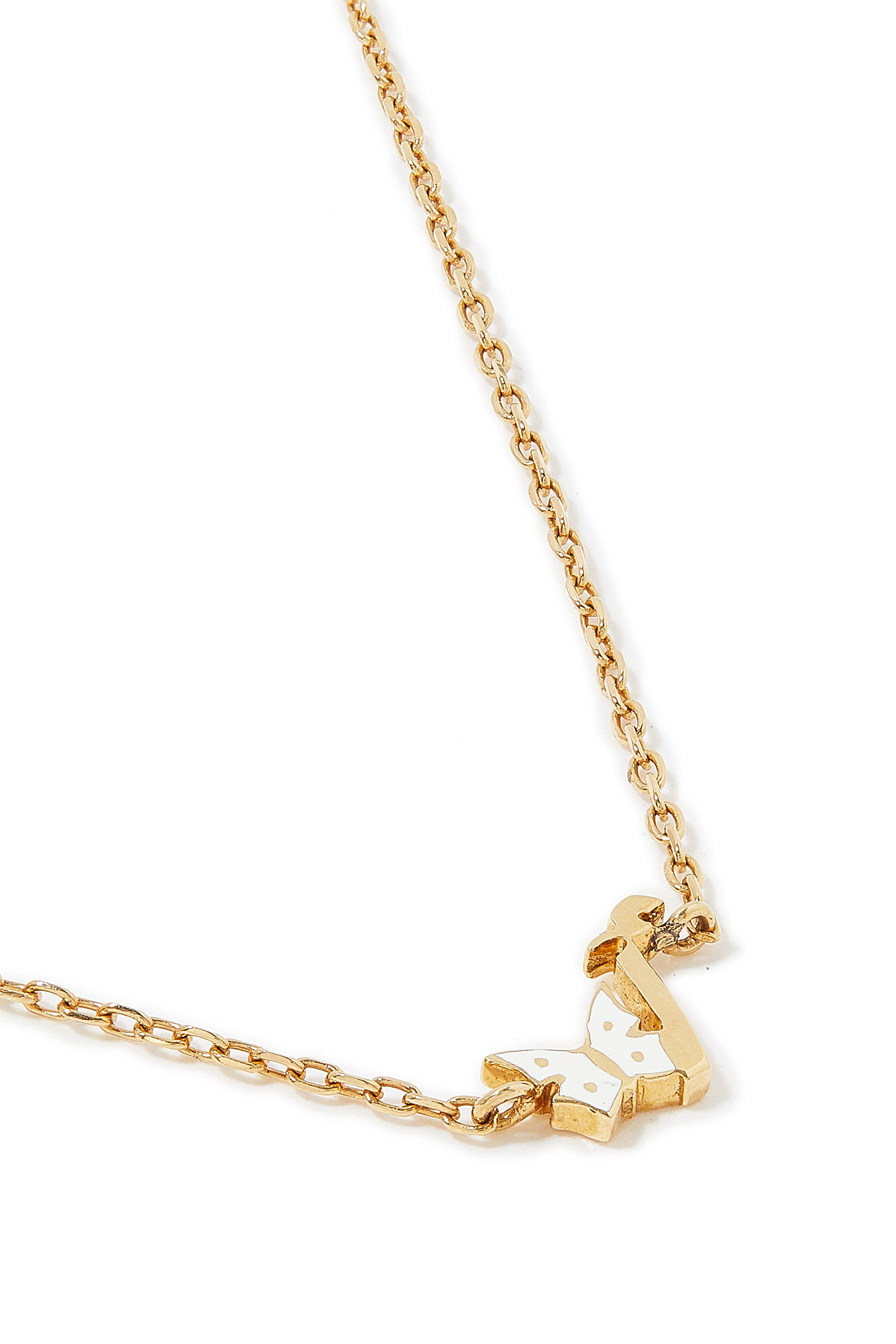 Kids "Alef" Enamel Butterfly Charm Necklace, 18kt Yellow Gold