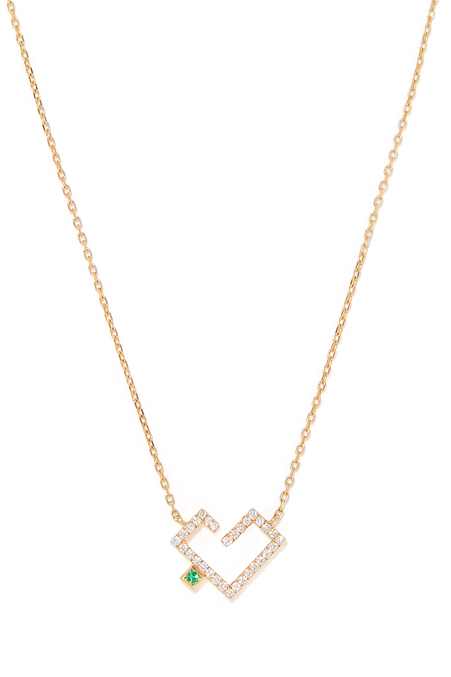 Hubb Heart Pendant Necklace, 18K Yellow Gold with DIamonds & Emerald