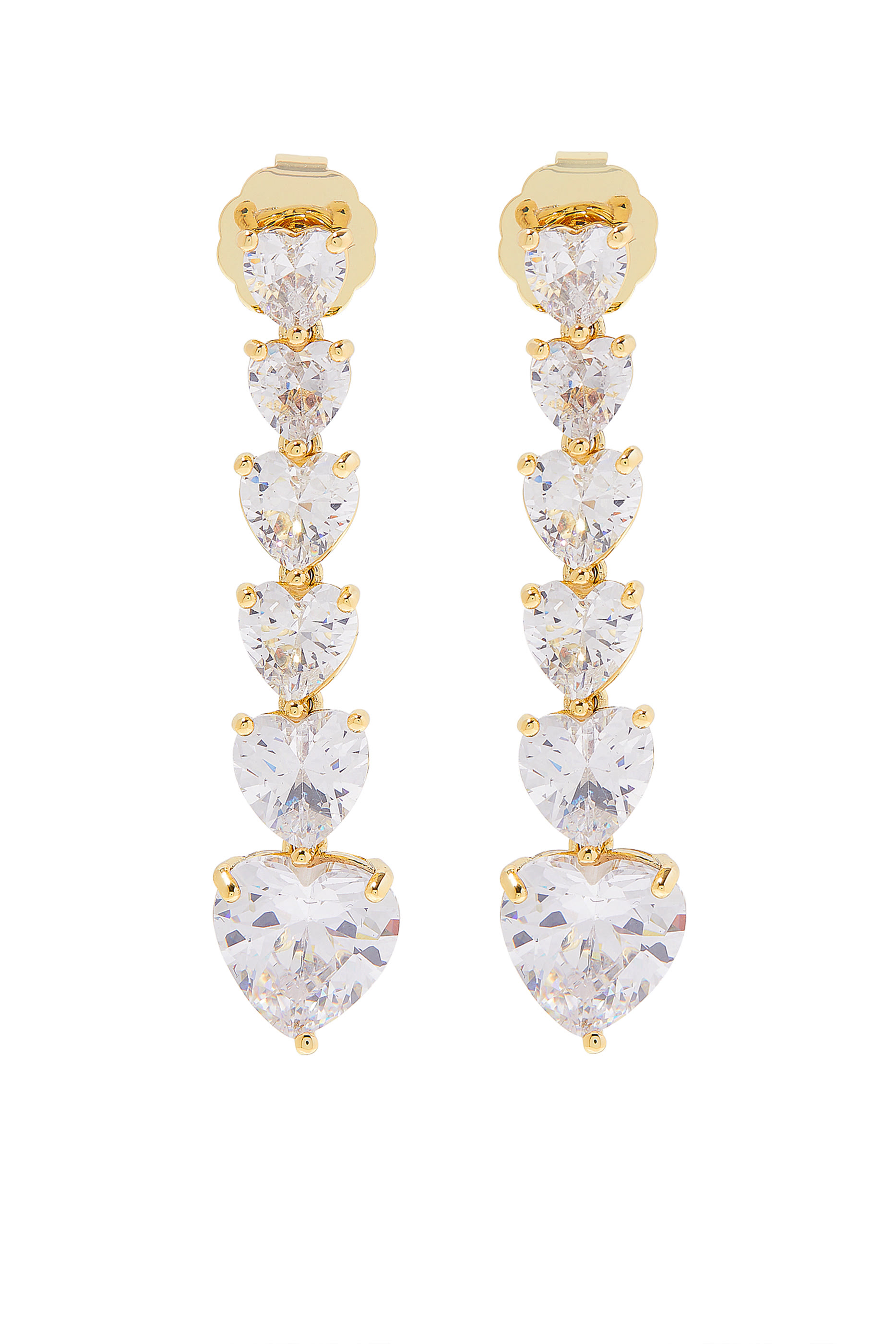 Graduated Heart Drop Earrings, Gold-Plated Brass & Cubic Zirconia