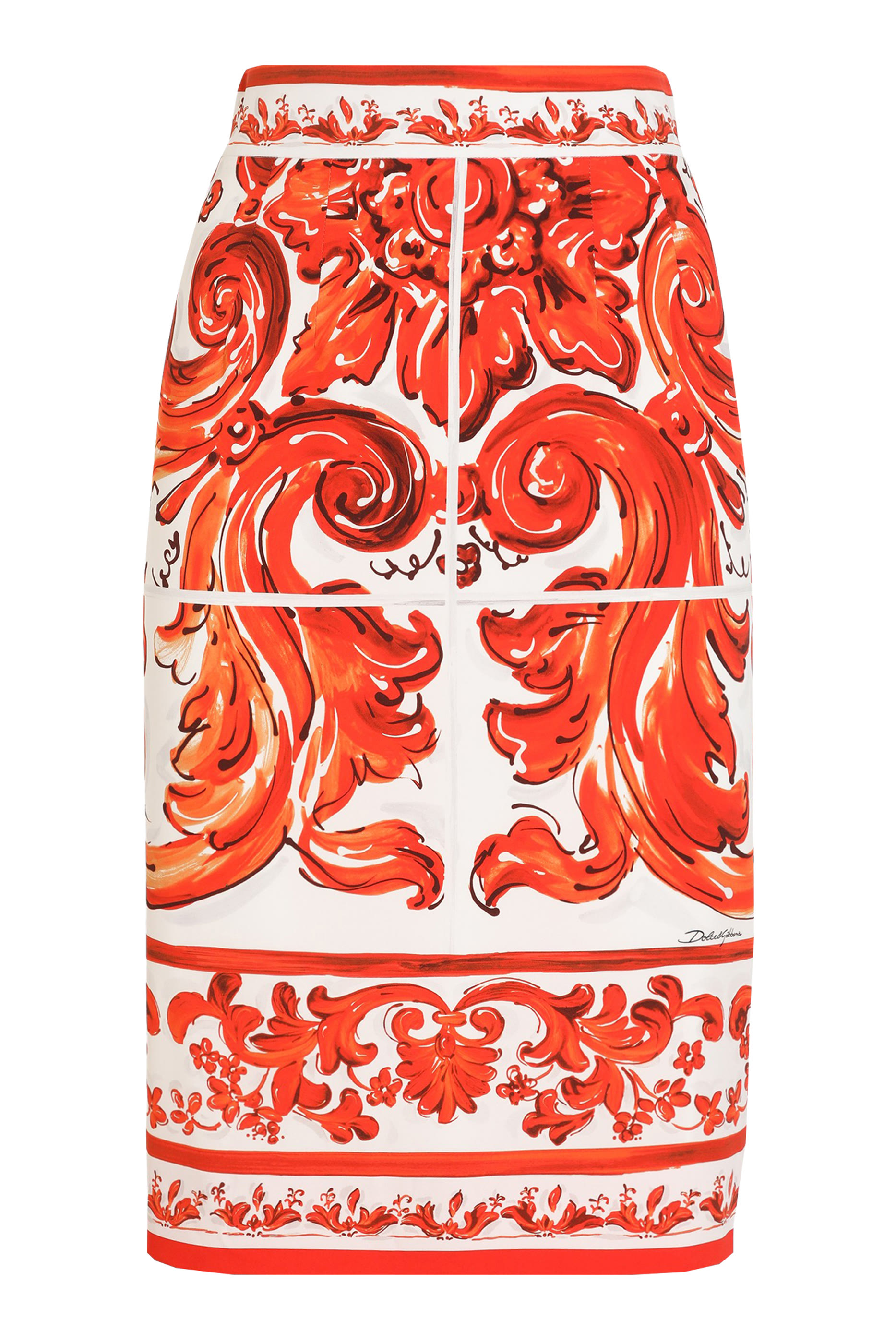 Majolica-Print Charmeuse Midi Skirt