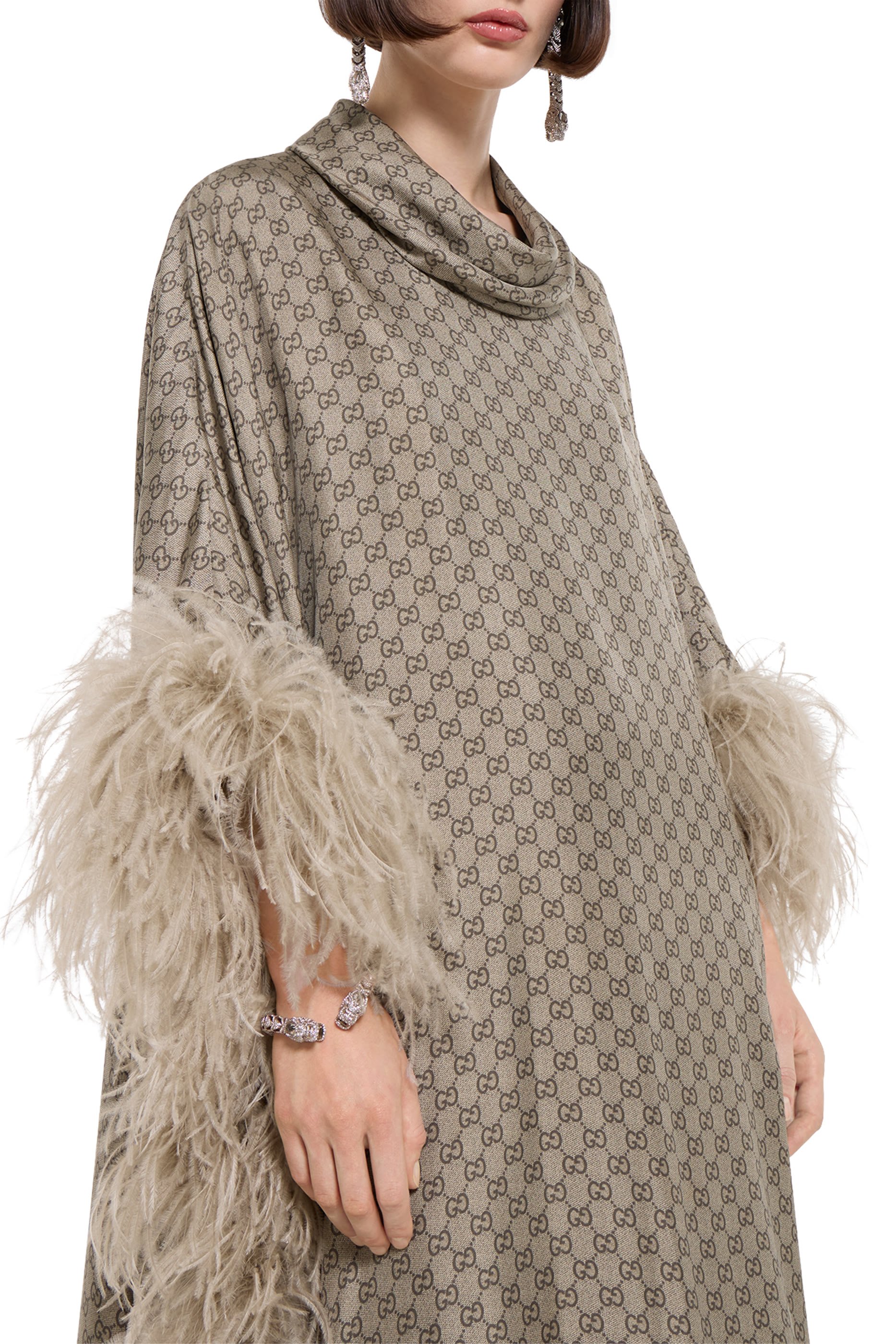 All-Over GG Print Silk Twill Long Dress