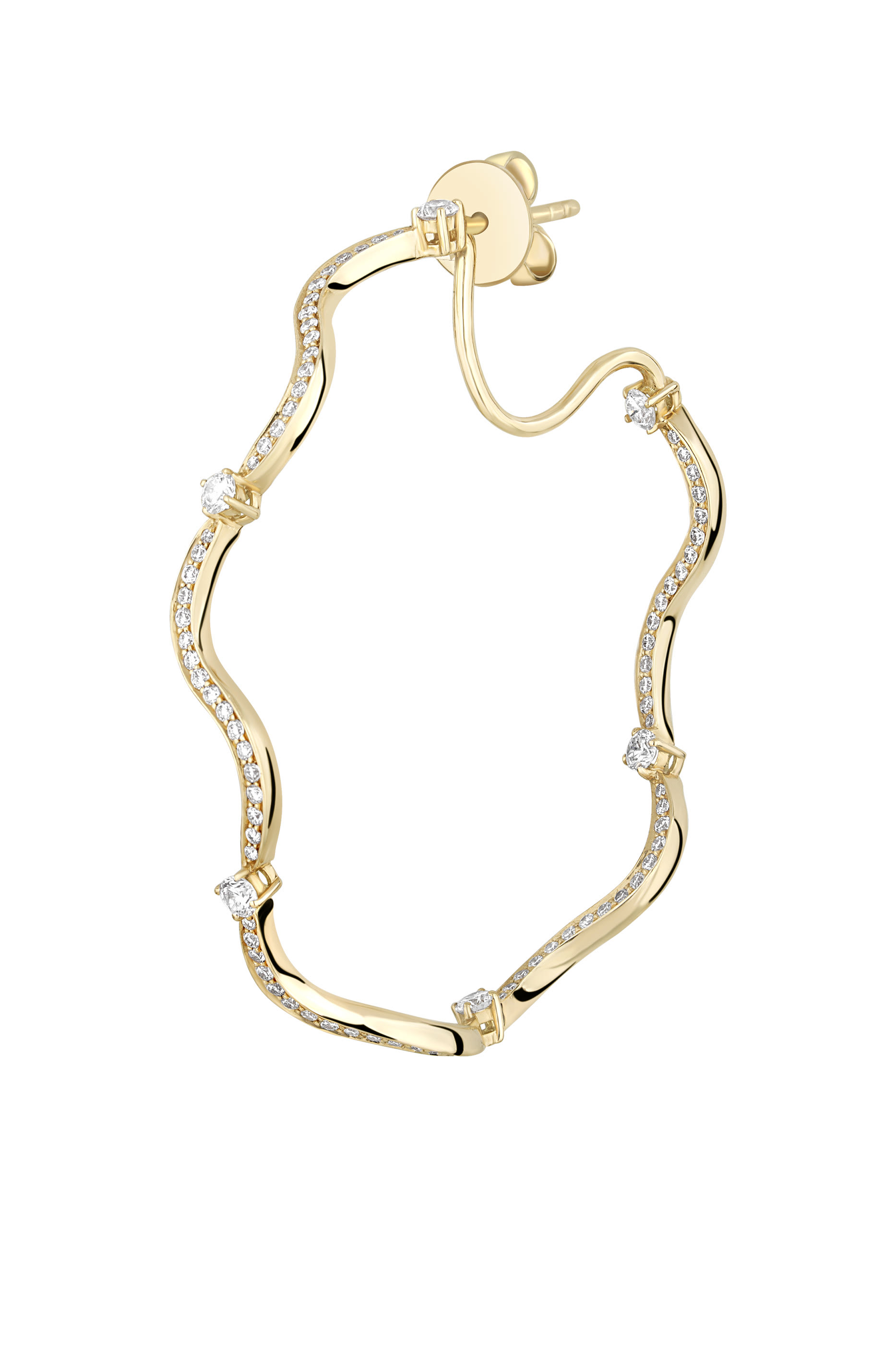 Wave Hoop Earrings, 18k Yellow Gold & Diamonds