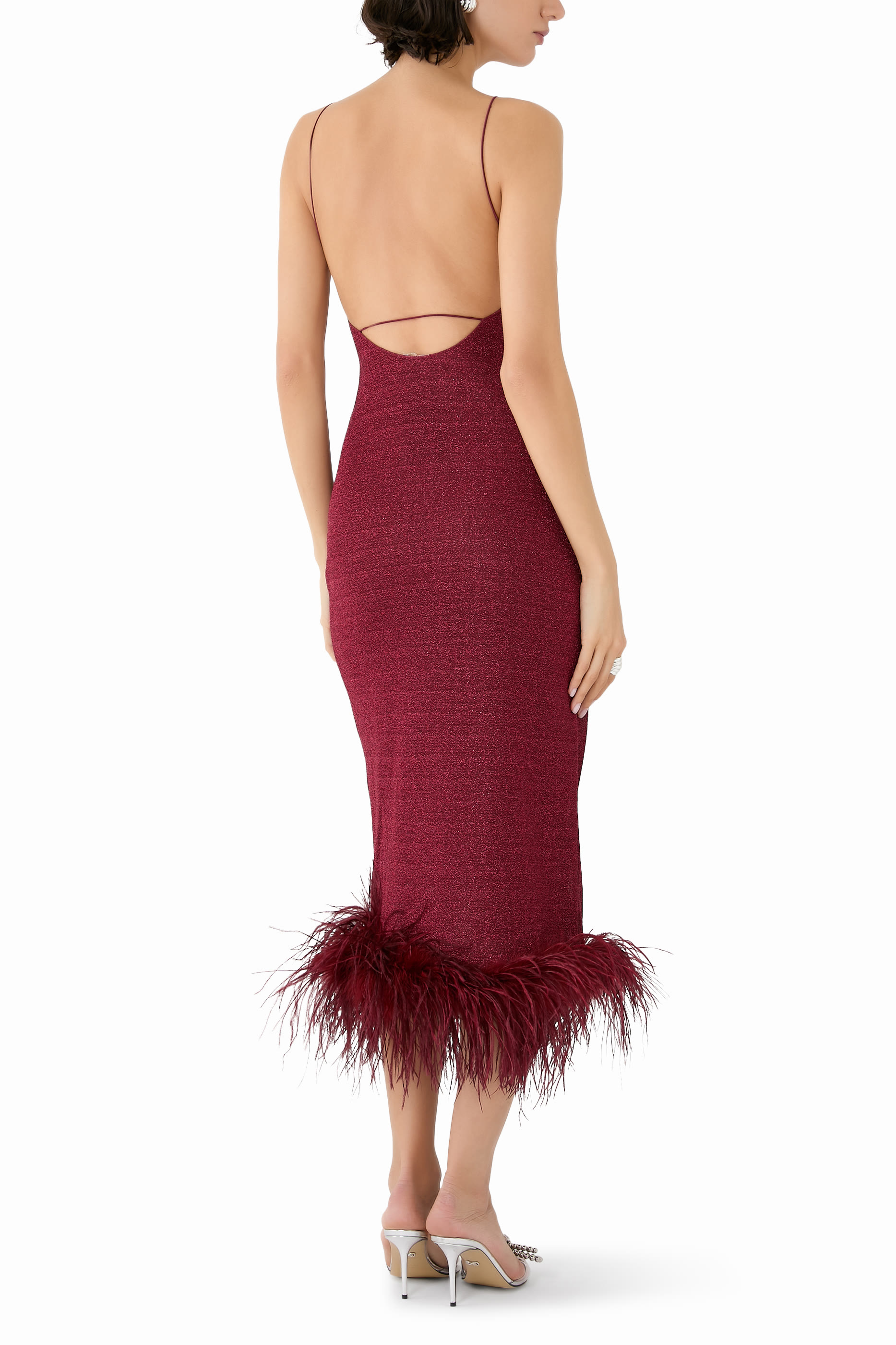 Lumiere Lurex Feather-Trimmed Midi Dress