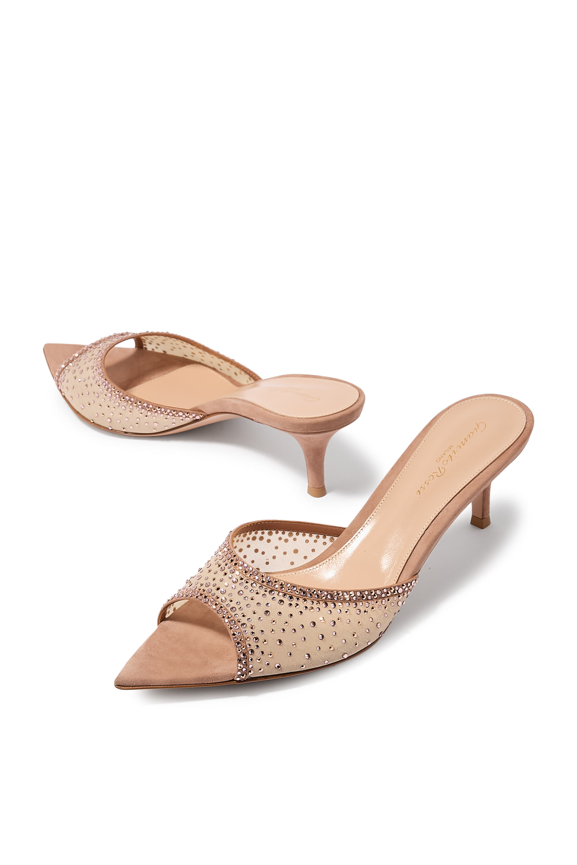 Rania 55 Suede Organza Embellished Mules
