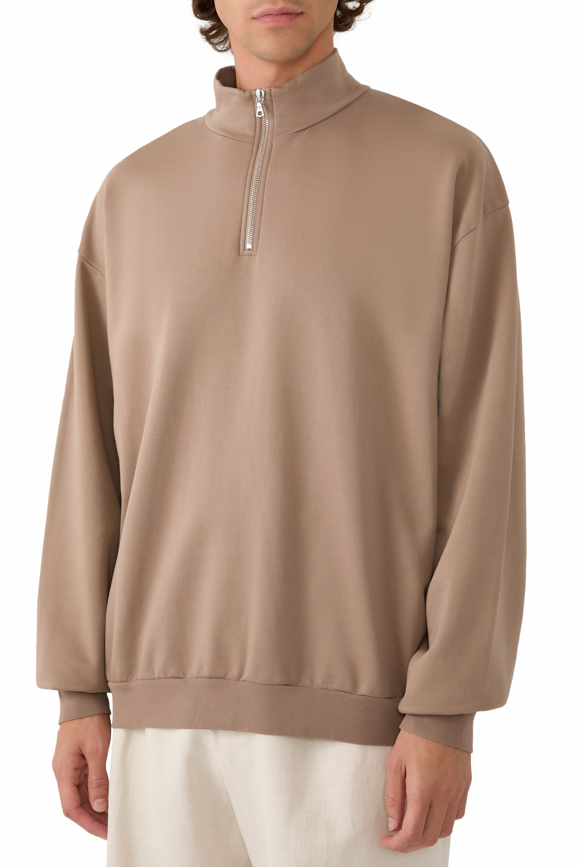 Elastic High Gauge Sweat Half Zip Polo